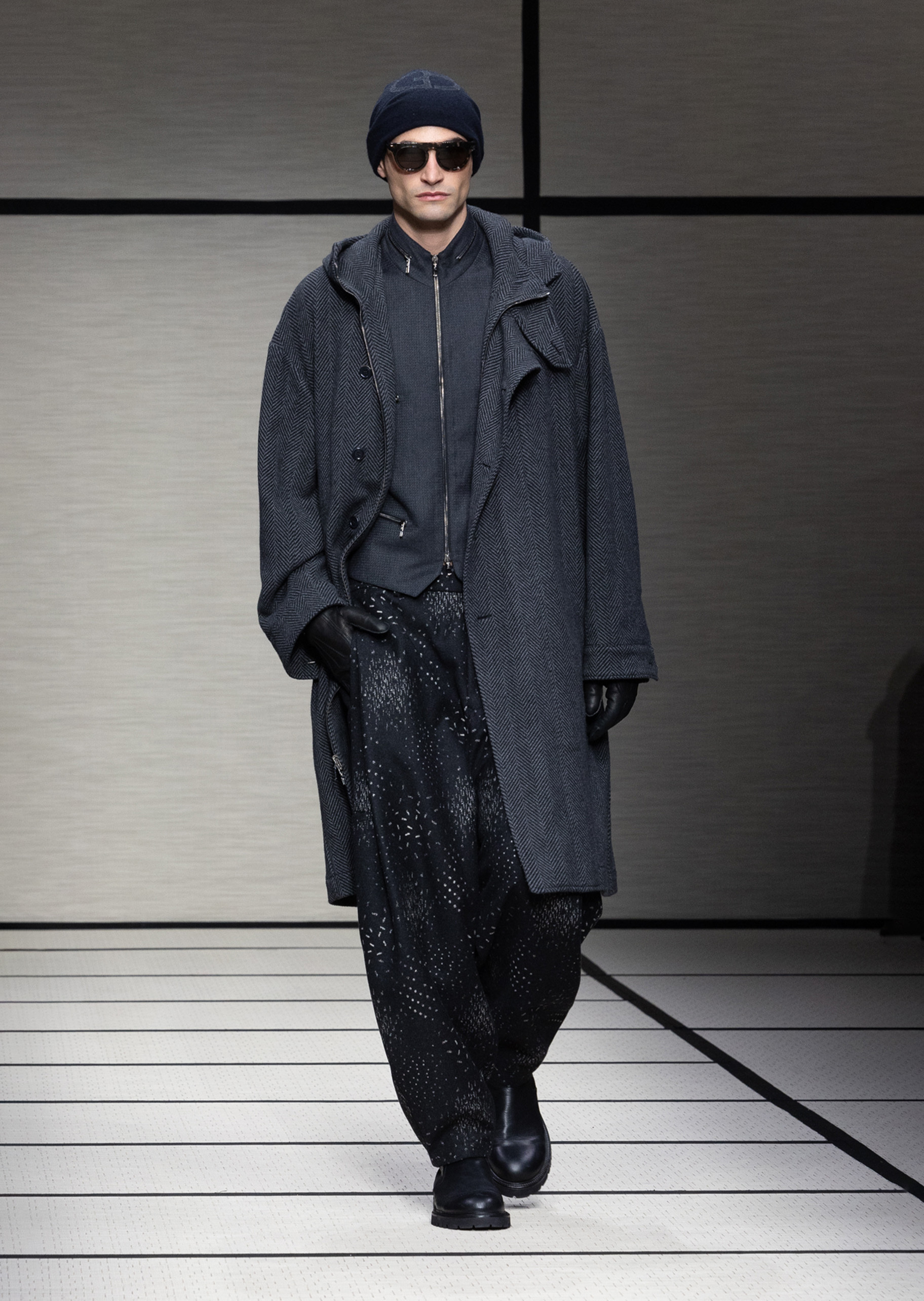 Giorgio Armani 男士山羊绒撞色Logo休闲针织毛线帽