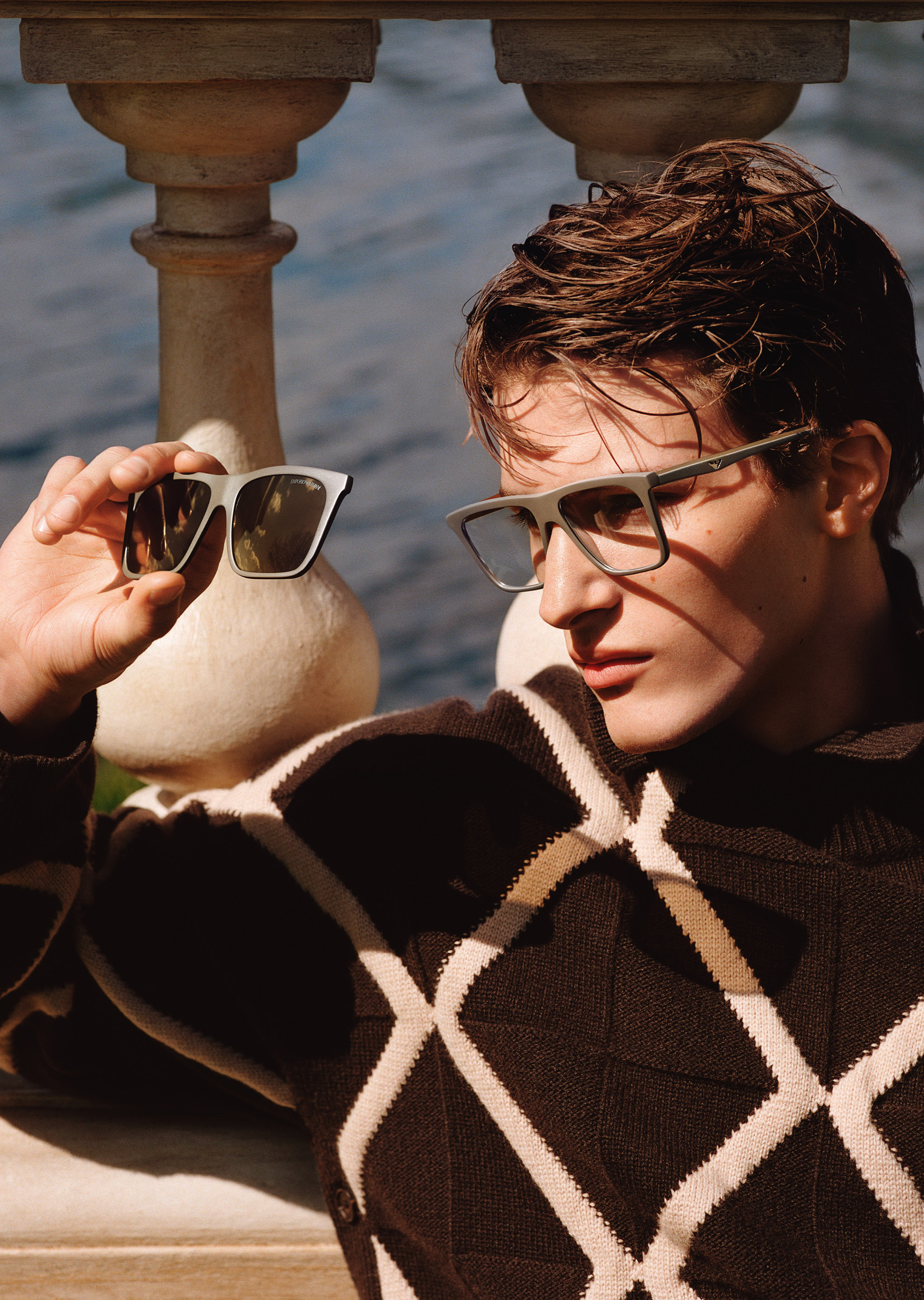 Emporio Armani 男士方形替换镜片经典鹰标太阳眼镜墨镜