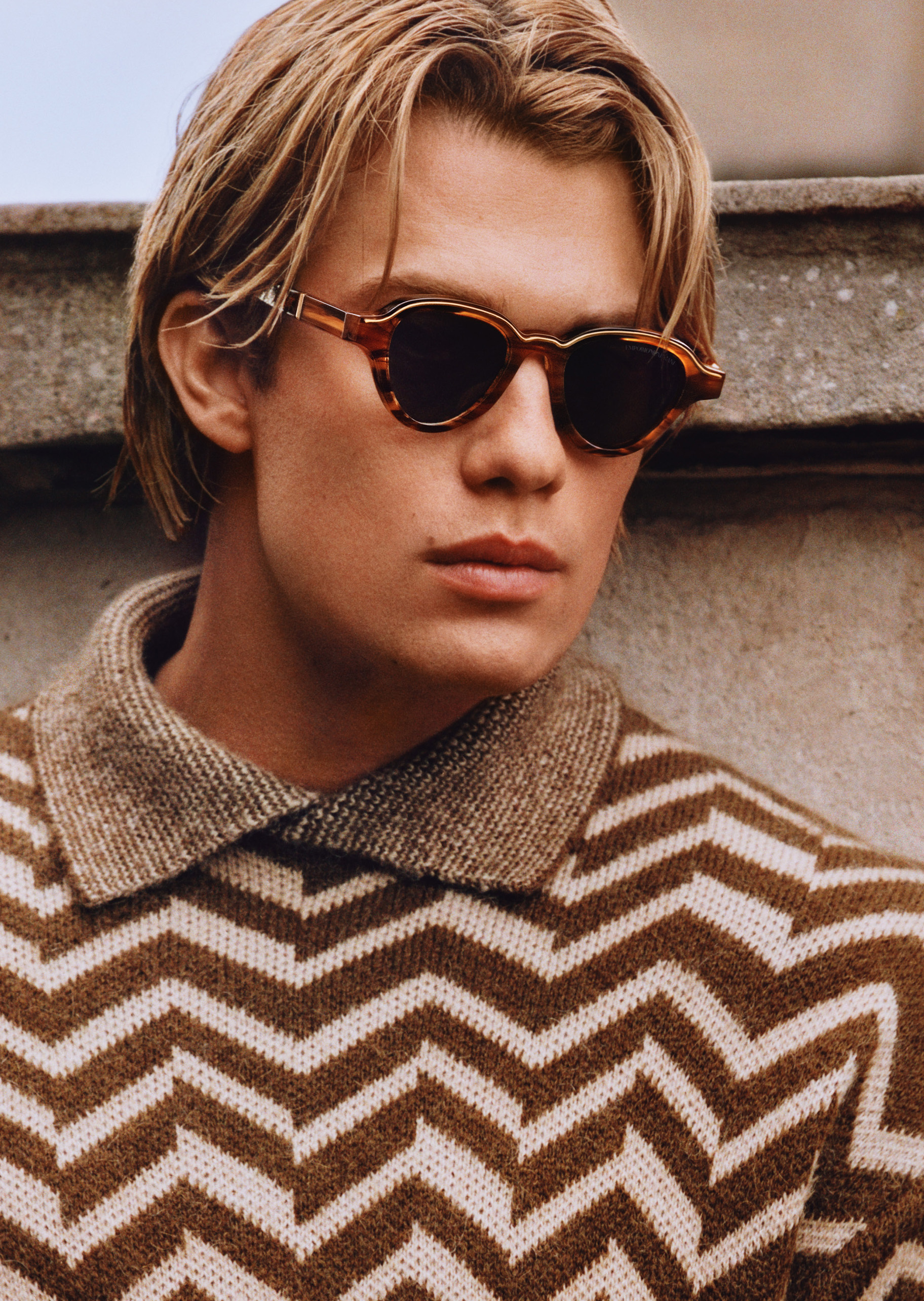 Emporio Armani 男士不规则形复古玳瑁太阳眼镜墨镜