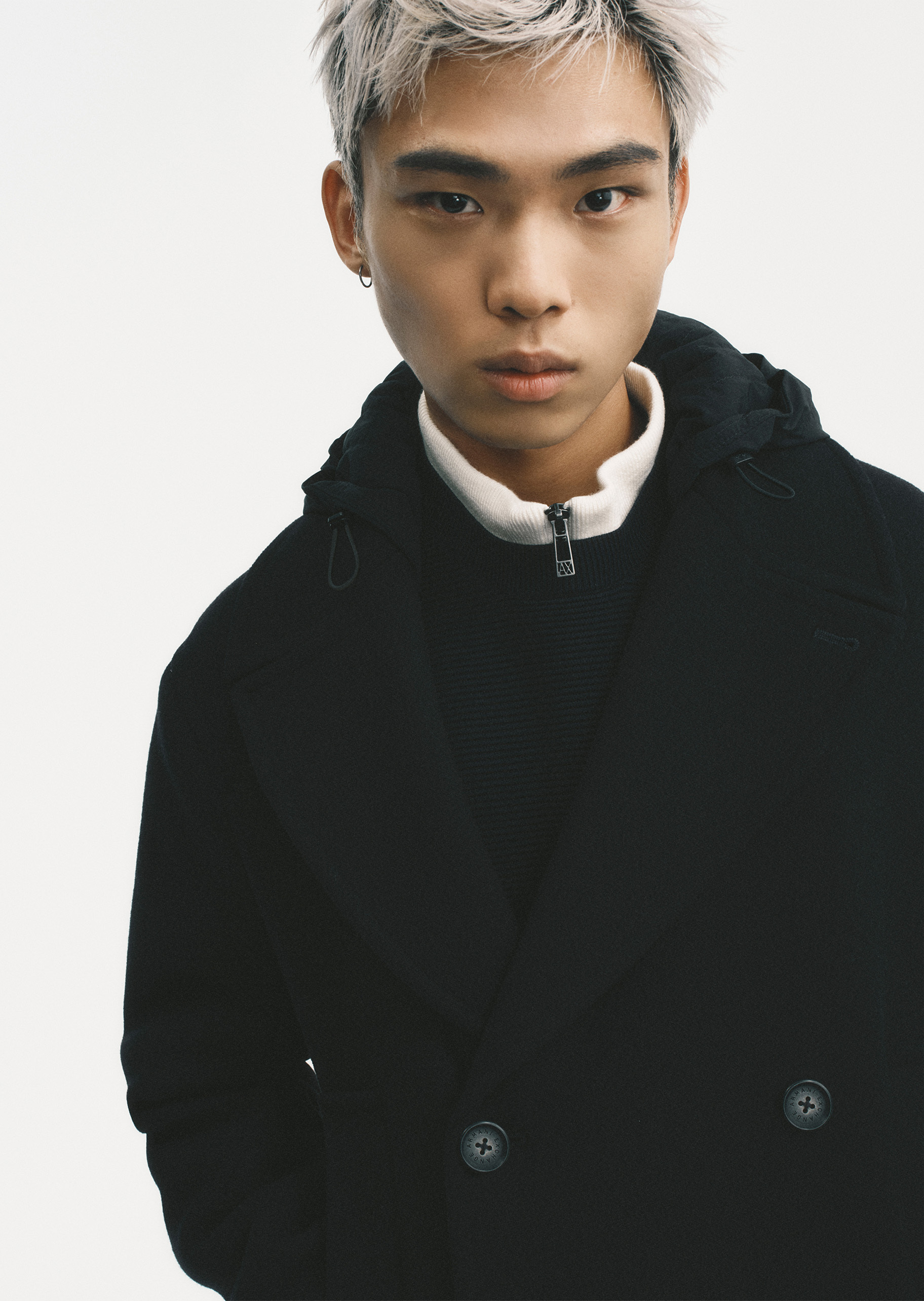 ARMANI EXCHANGE 男士绵羊毛长袖翻领可拆风帽双排扣大衣