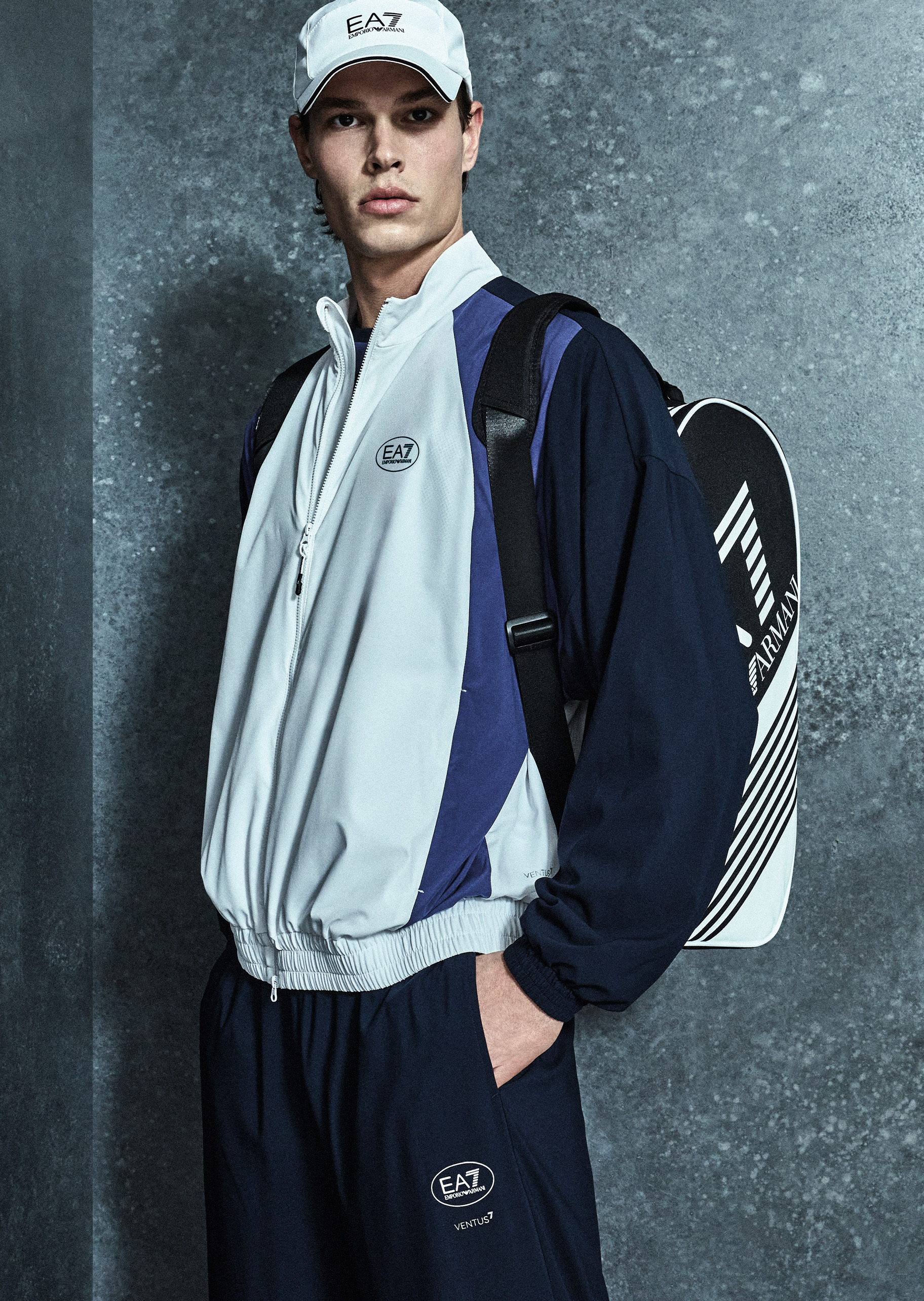 EA7 男士立领开衫束脚长裤网球运动套装