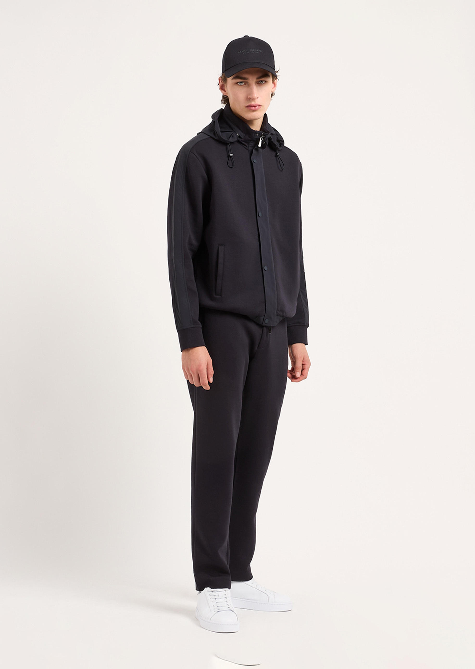ARMANI EXCHANGE 男士纯棉排扣圆顶弯檐标识印花棒球帽