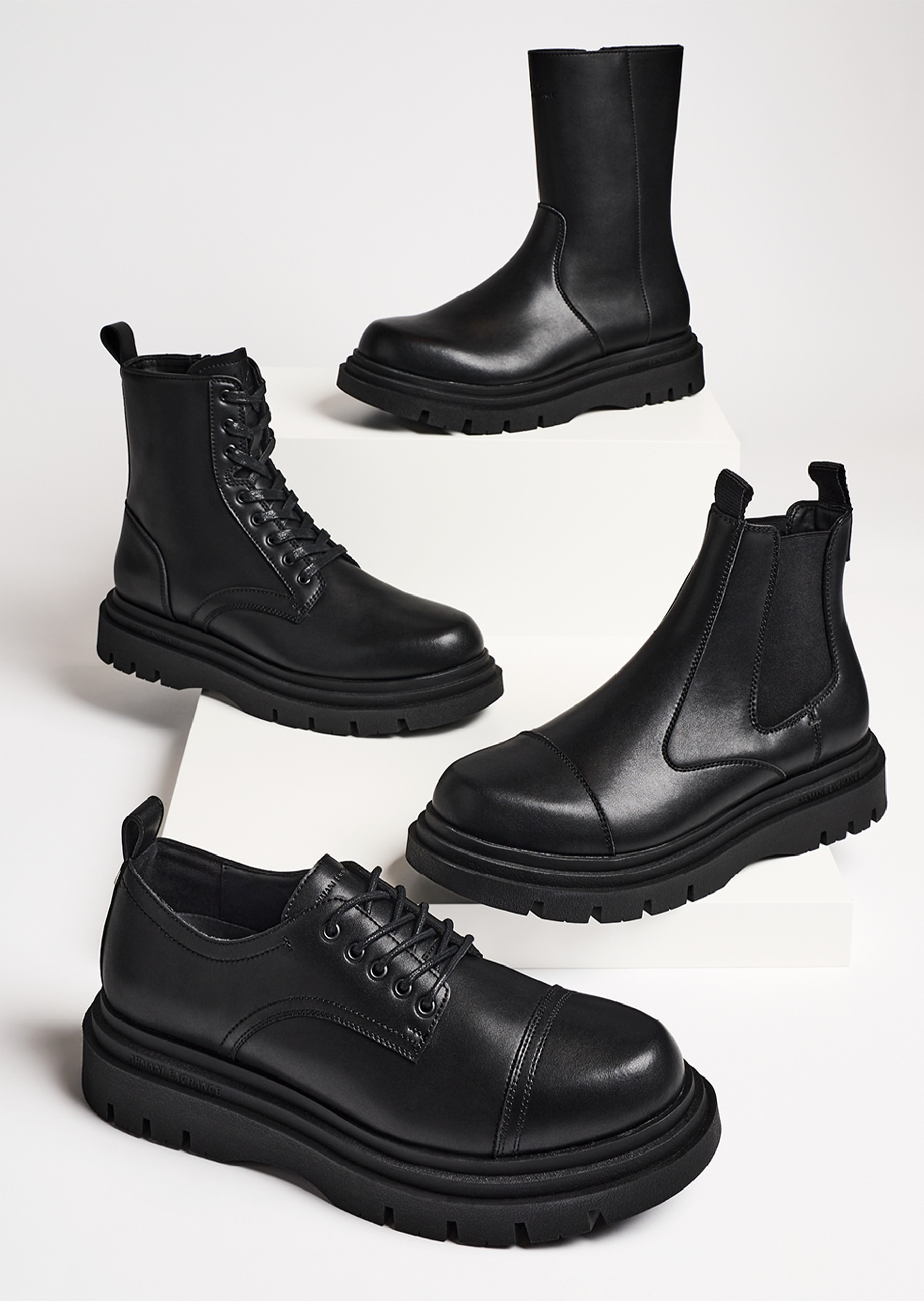 ARMANI EXCHANGE 男士系带短筒圆头休闲时尚压花靴子