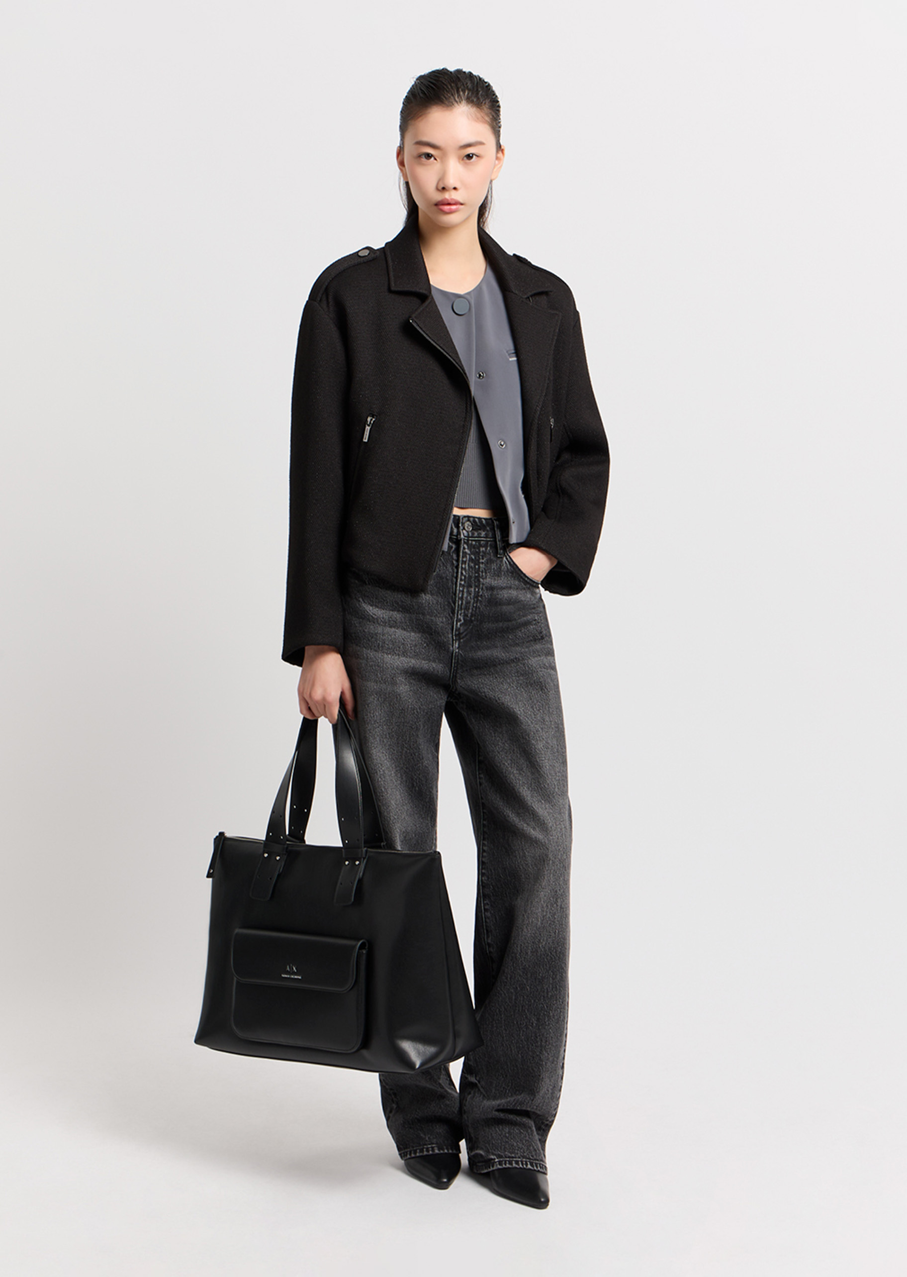 ARMANI EXCHANGE 女士阔腿宽松直筒纯棉牛仔长裤弯刀裤