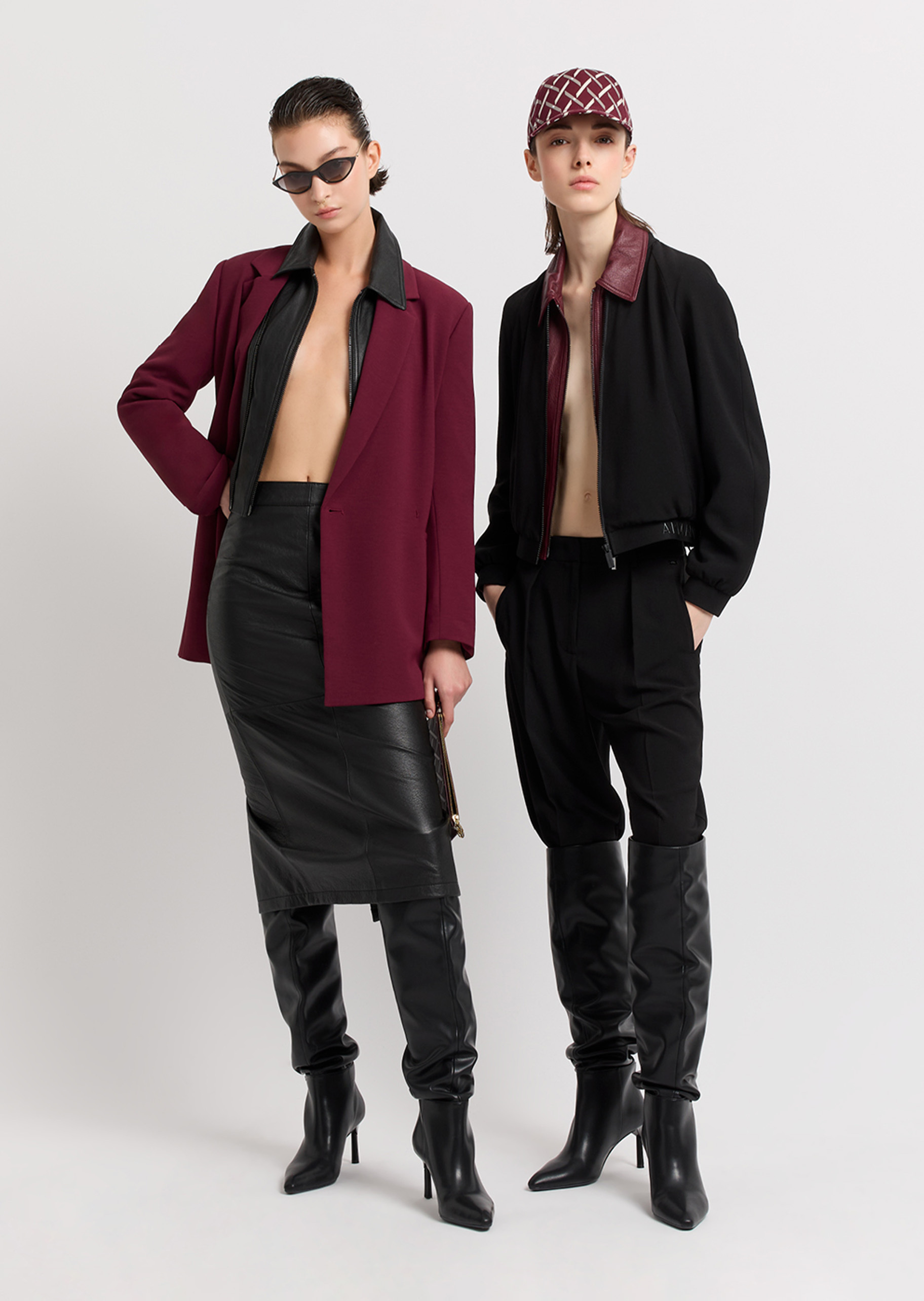 ARMANI EXCHANGE 女士宽松长款直筒褶裥纯色休闲裤