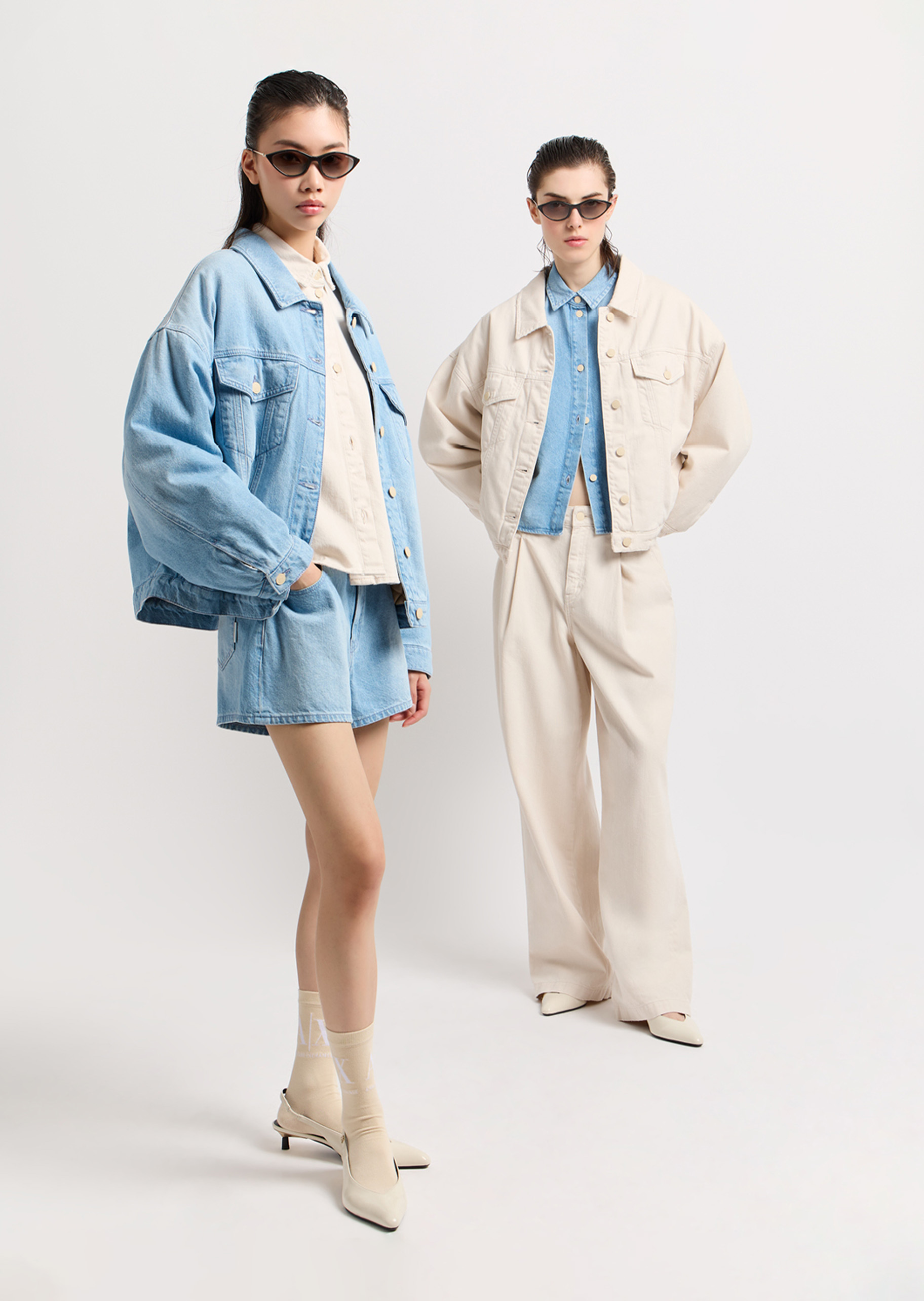 ARMANI EXCHANGE 女士宽松阔腿直筒纯棉牛仔长裤弯刀裤