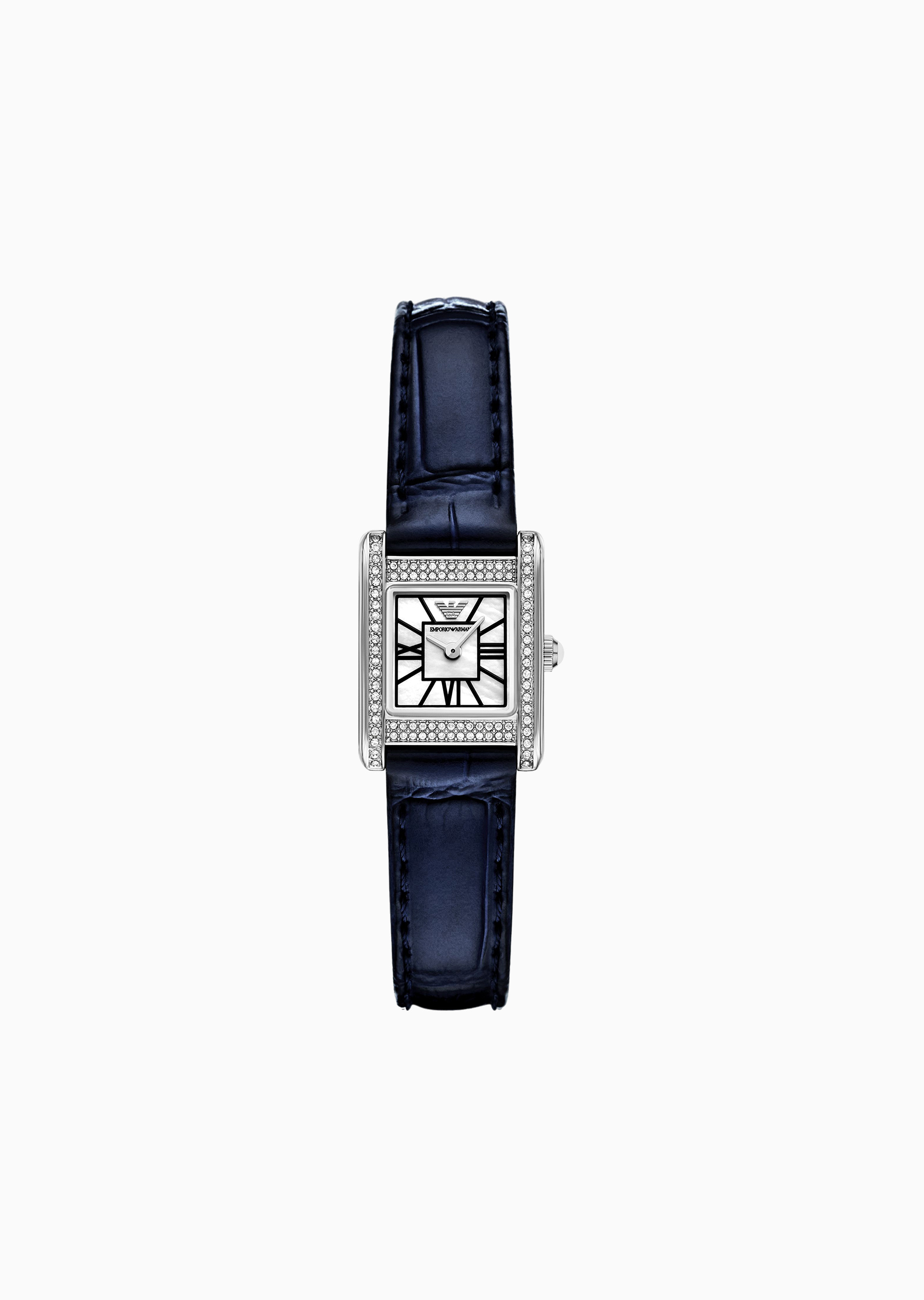 Emporio Armani 女士皮革腕带水晶小方表石英腕表