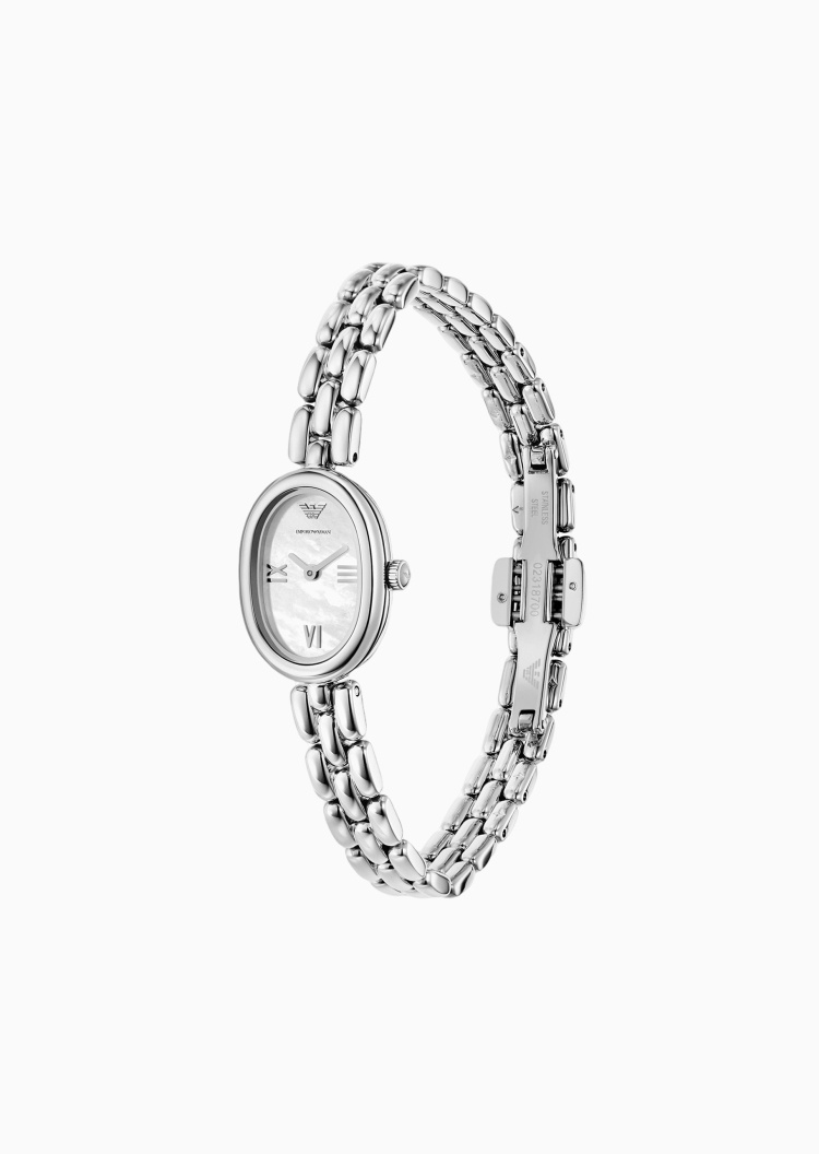 Emporio Armani 女士椭圆形多链节钢链简约石英腕表