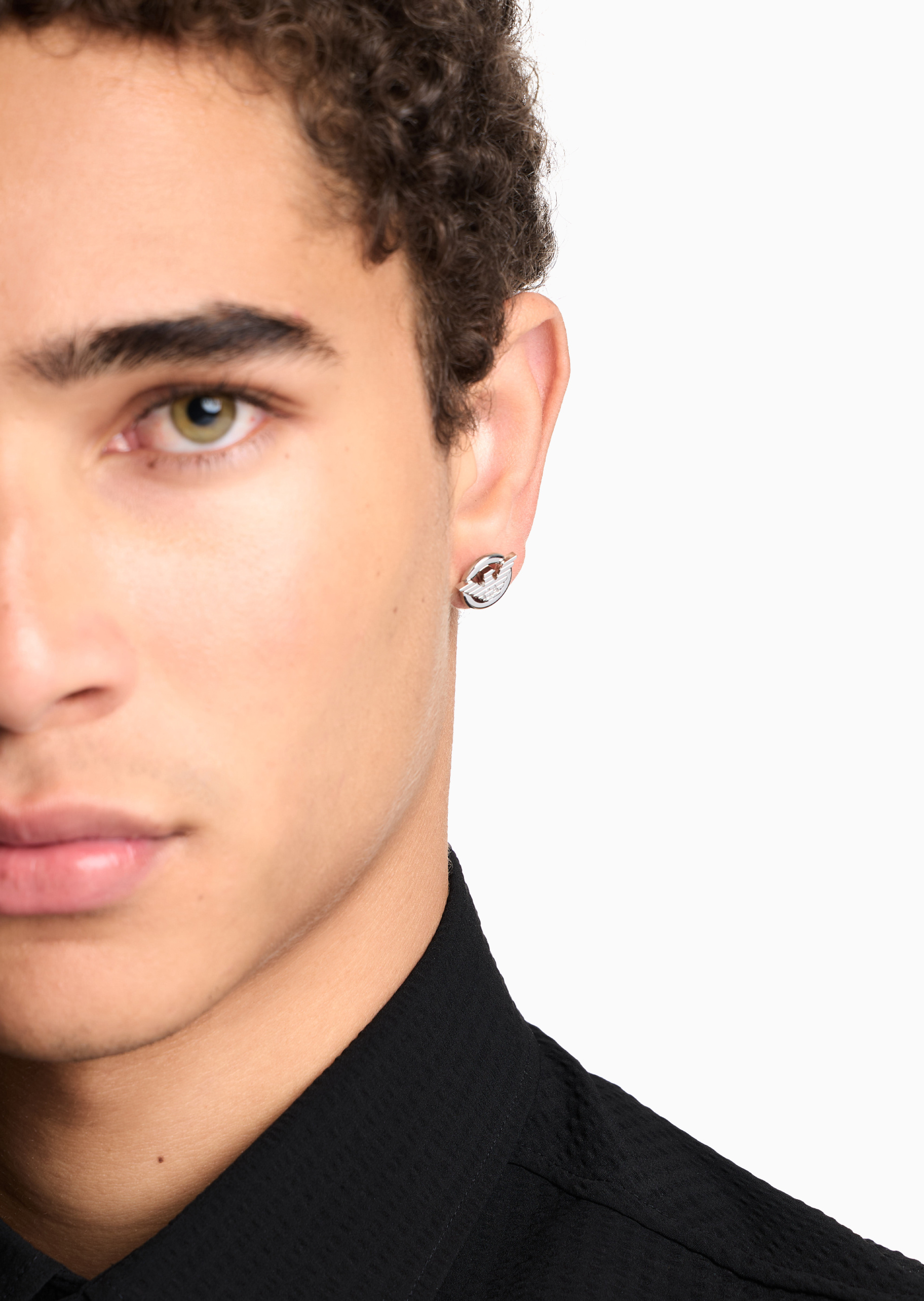 Emporio Armani 男士钢质波状鹰标简约直针时尚耳钉