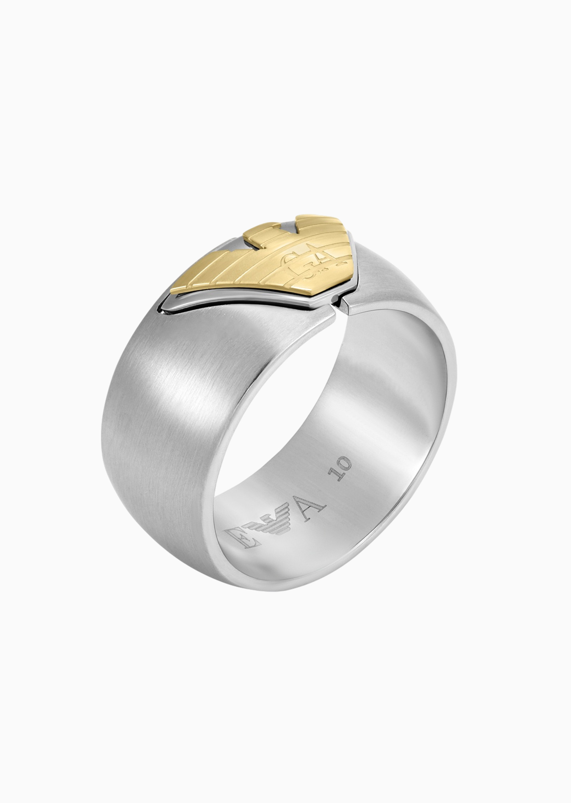 Emporio Armani 男士钢质宽版撞色鹰标经典时尚戒指