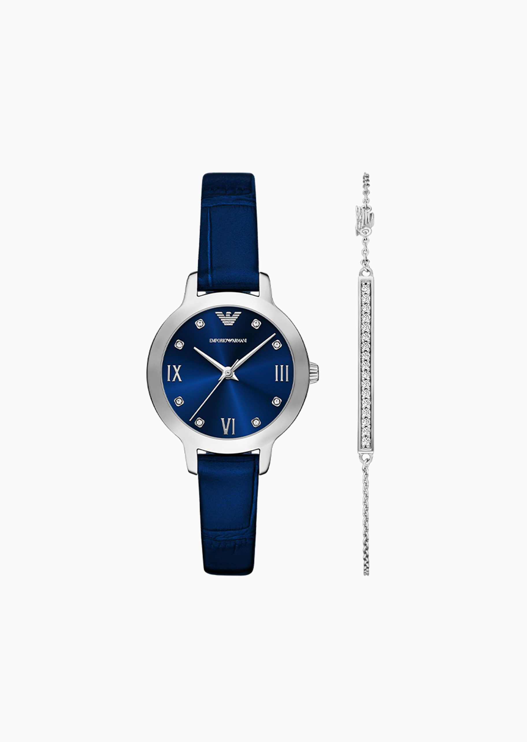 Emporio Armani 女士密镶皮革腕带石英腕表手链套装