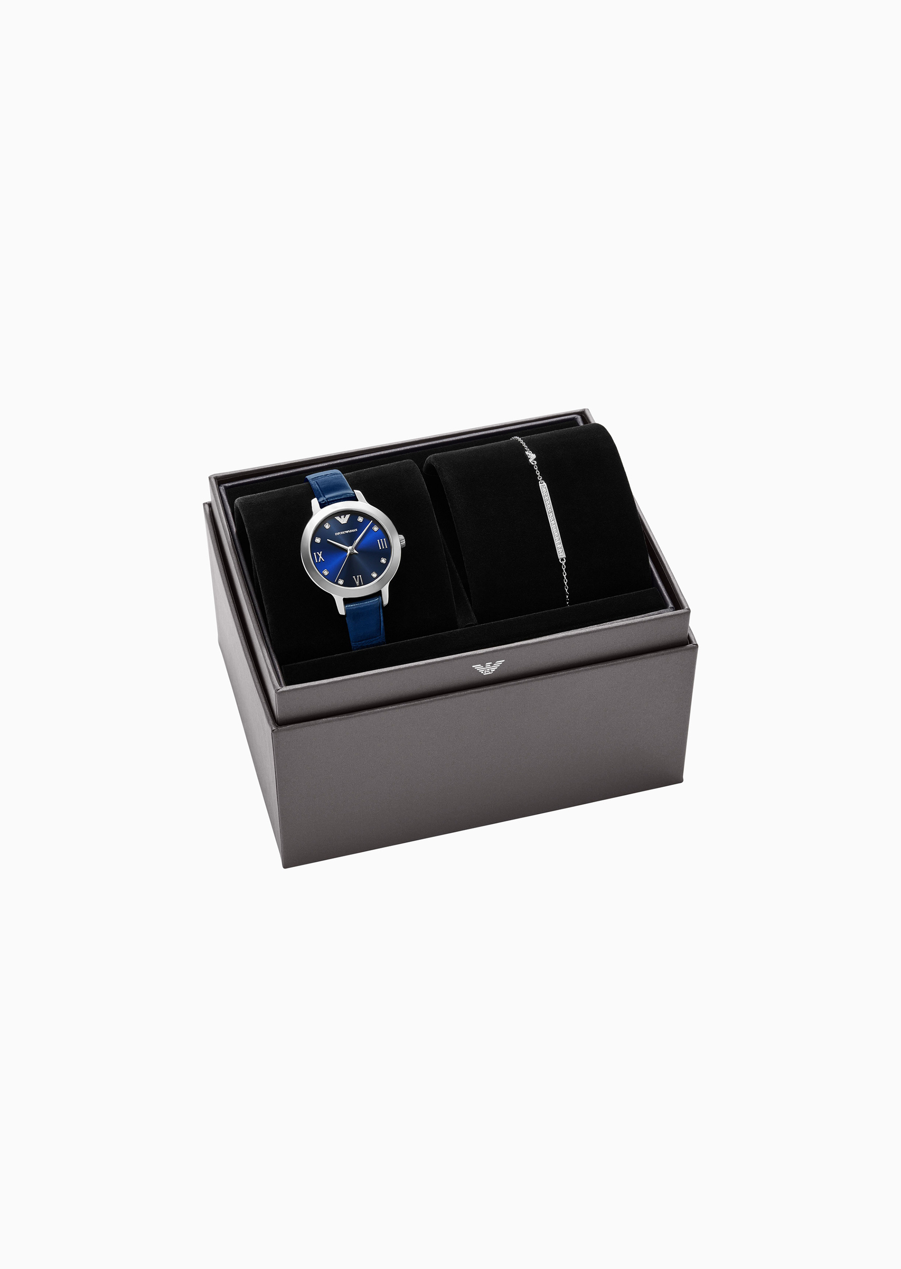 Emporio Armani 女士密镶皮革腕带石英腕表手链套装