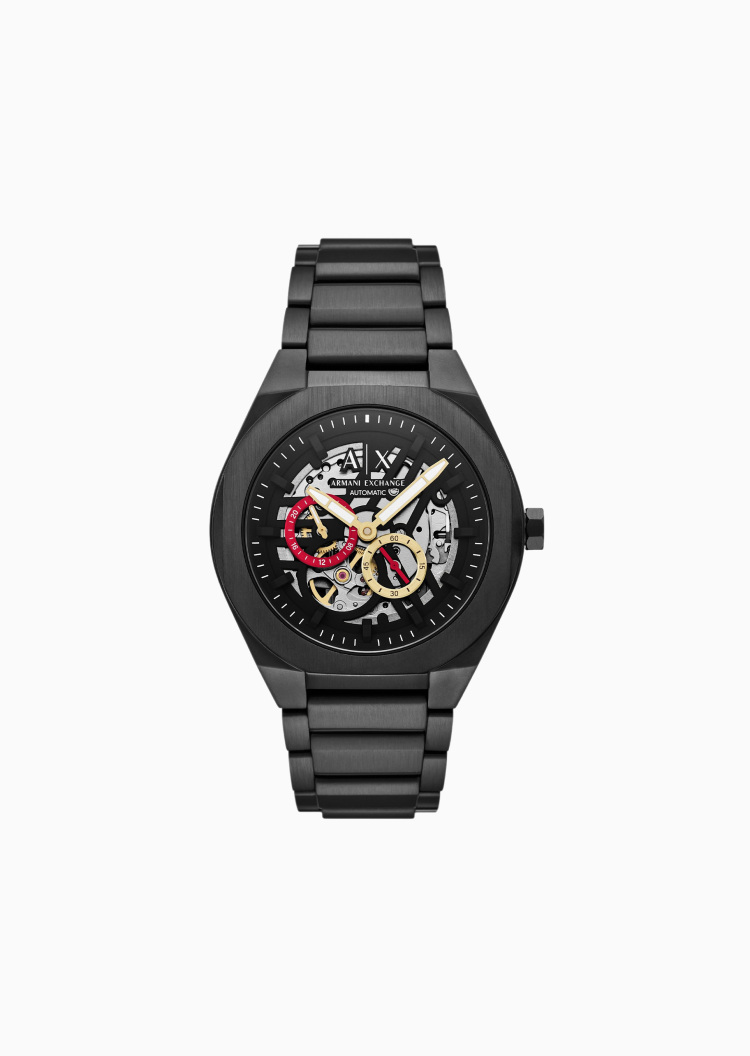 ARMANI EXCHANGE 男士大表盘镂空钢带摩登机械腕表