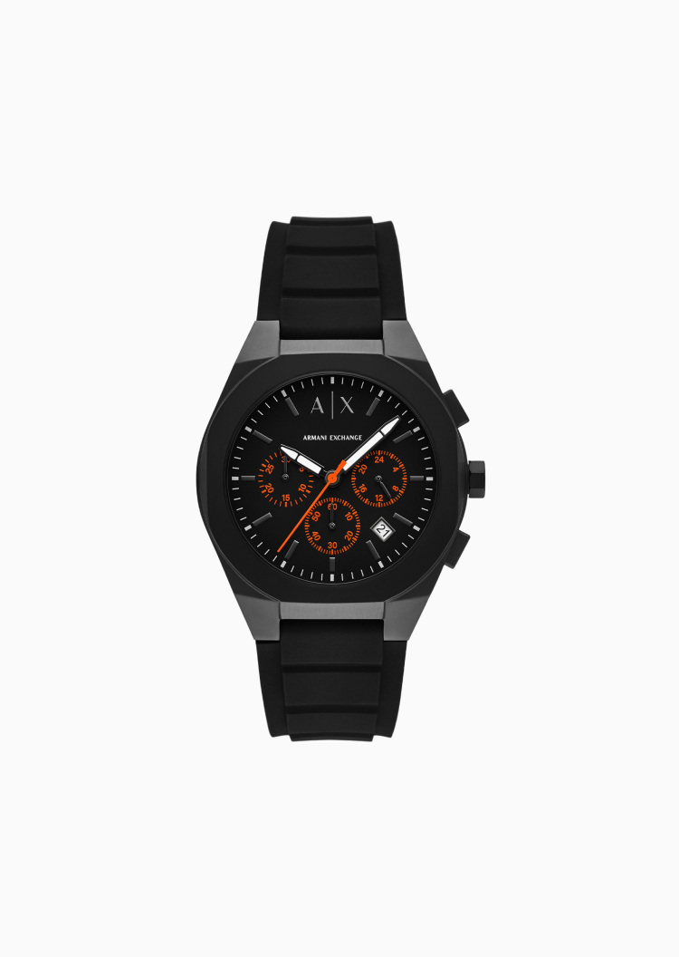 ARMANI EXCHANGE 男士大表盘硅胶腕带针扣调节石英腕表