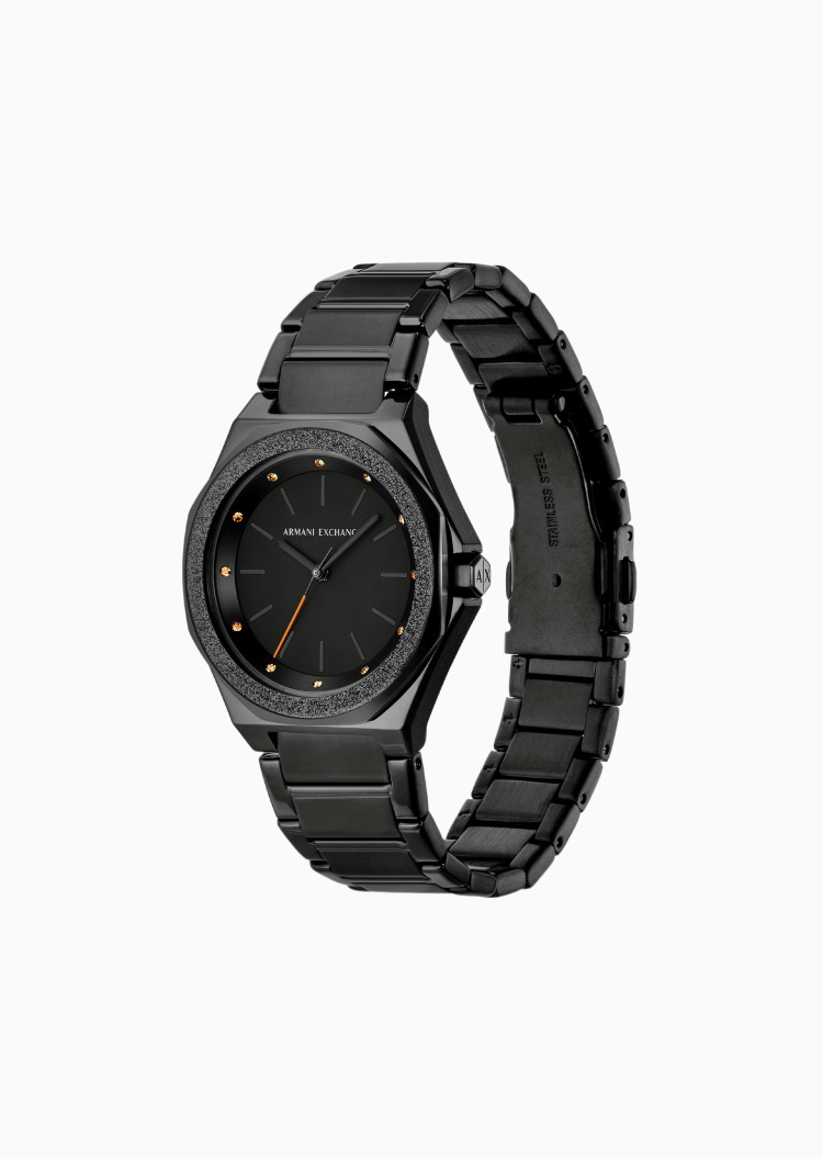 ARMANI EXCHANGE 女士八角形素色钢带环绕镶嵌石英腕表