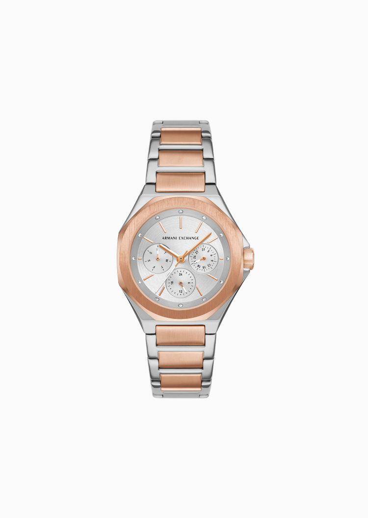 ARMANI EXCHANGE 女士八角形素色钢带环绕镶嵌石英腕表