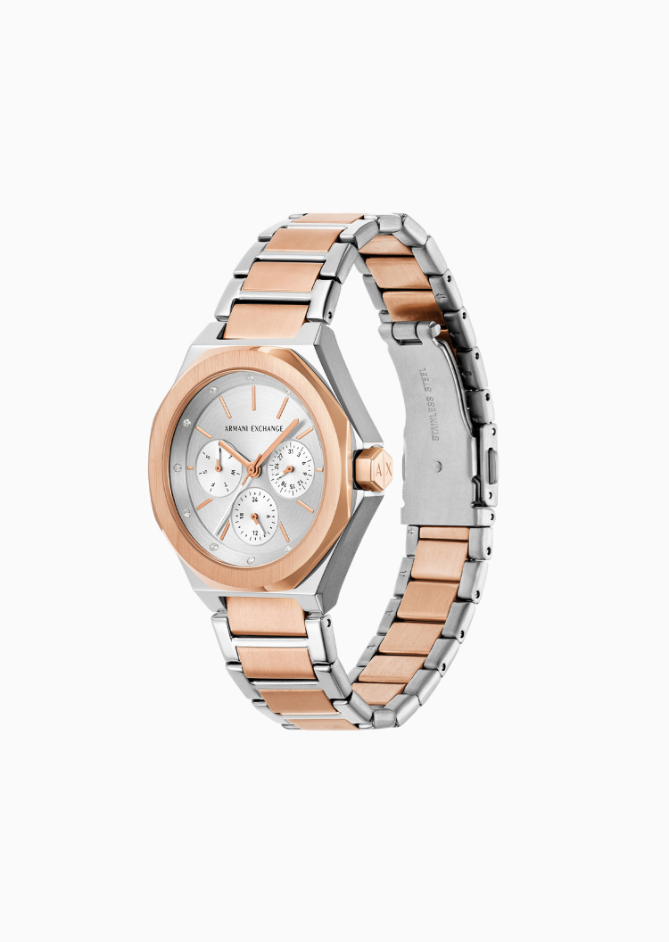 ARMANI EXCHANGE 女士八角形素色钢带环绕镶嵌石英腕表