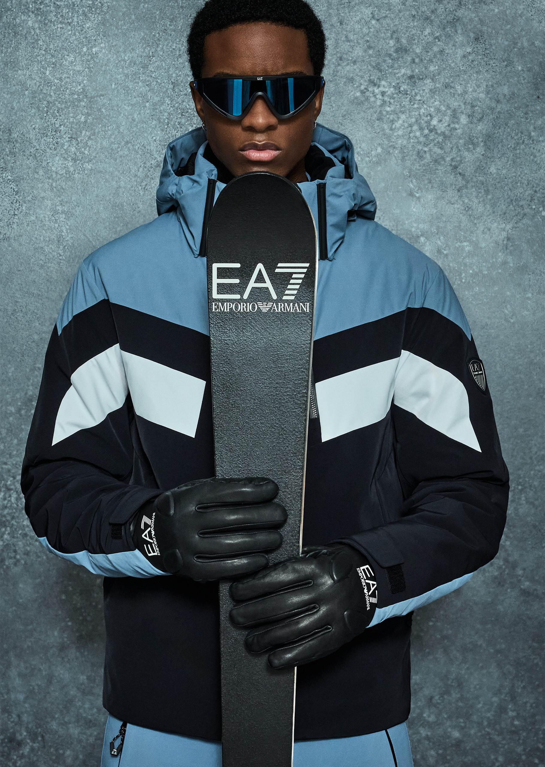 EA7 男士连帽可脱卸保暖滑雪飞行夹克棉服外套