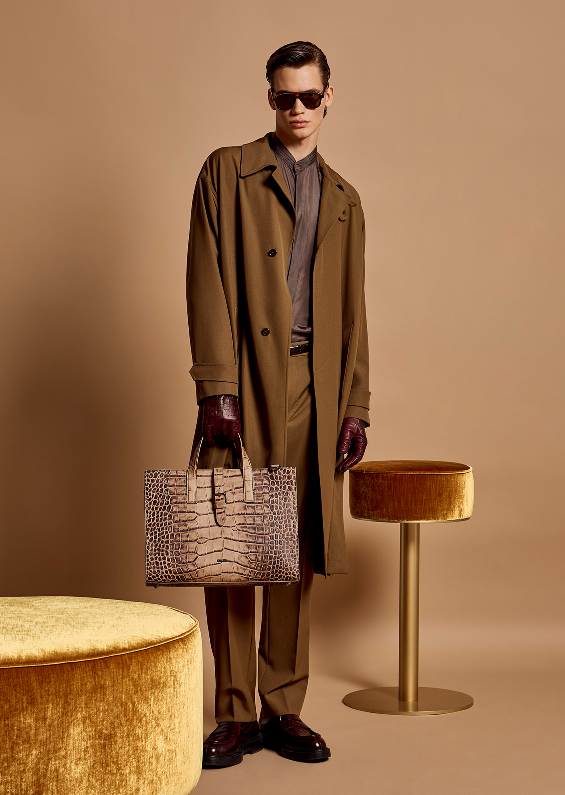 Emporio Armani 男士低帮平底商务通勤牛毛皮复古风乐福鞋