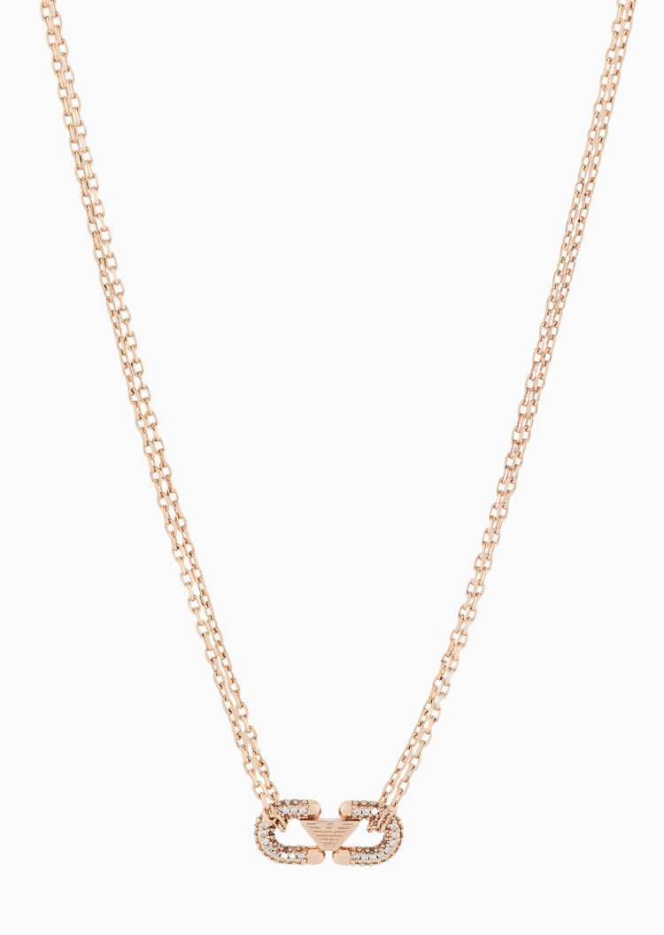 Emporio Armani 女士双层链条鹰标环扣密镶龙虾扣项链