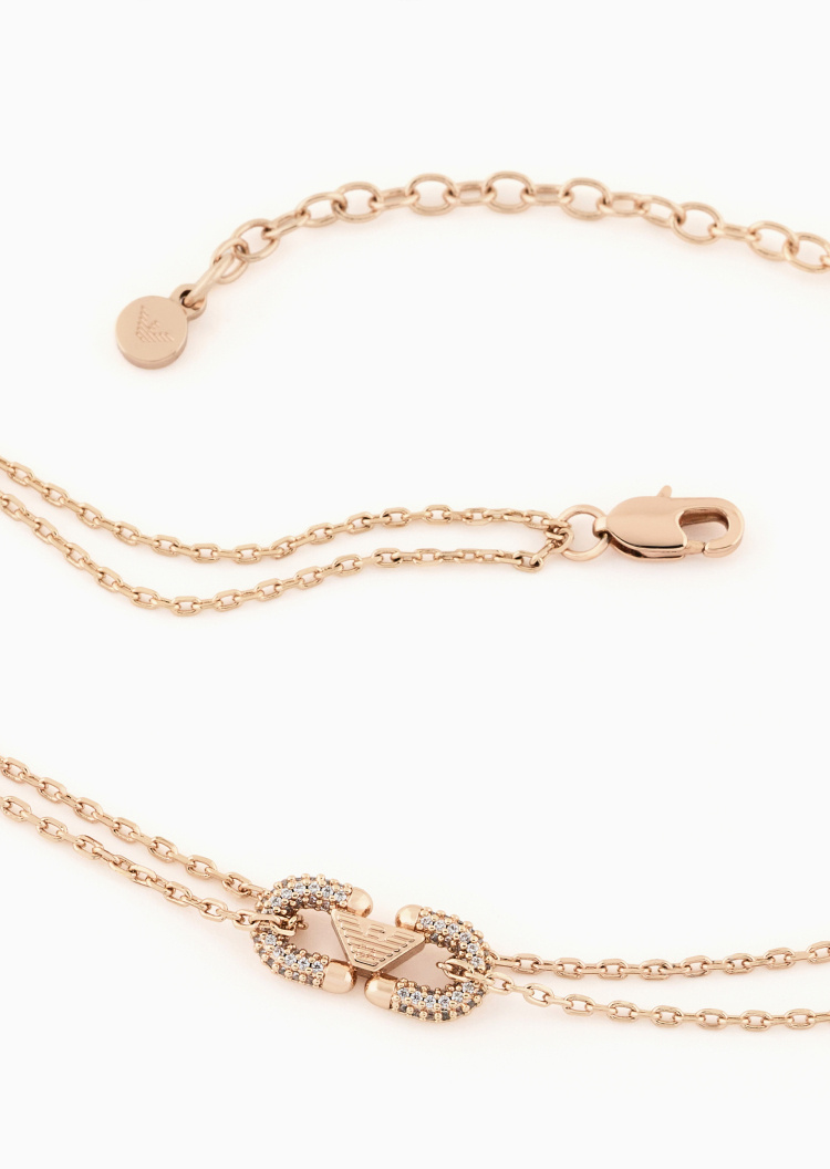 Emporio Armani 女士双层链条鹰标环扣密镶龙虾扣项链