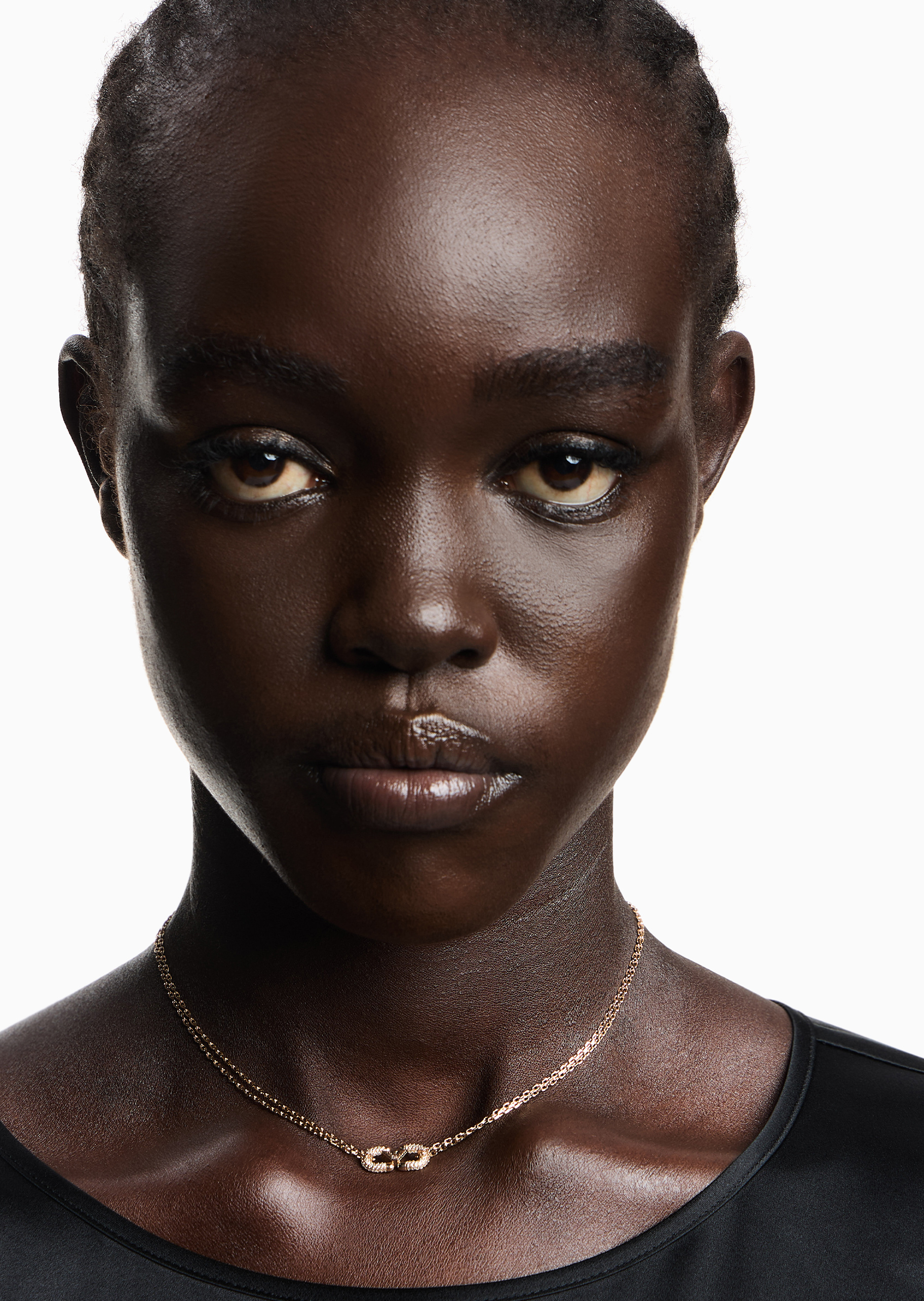 Emporio Armani 女士双层链条鹰标环扣密镶龙虾扣项链