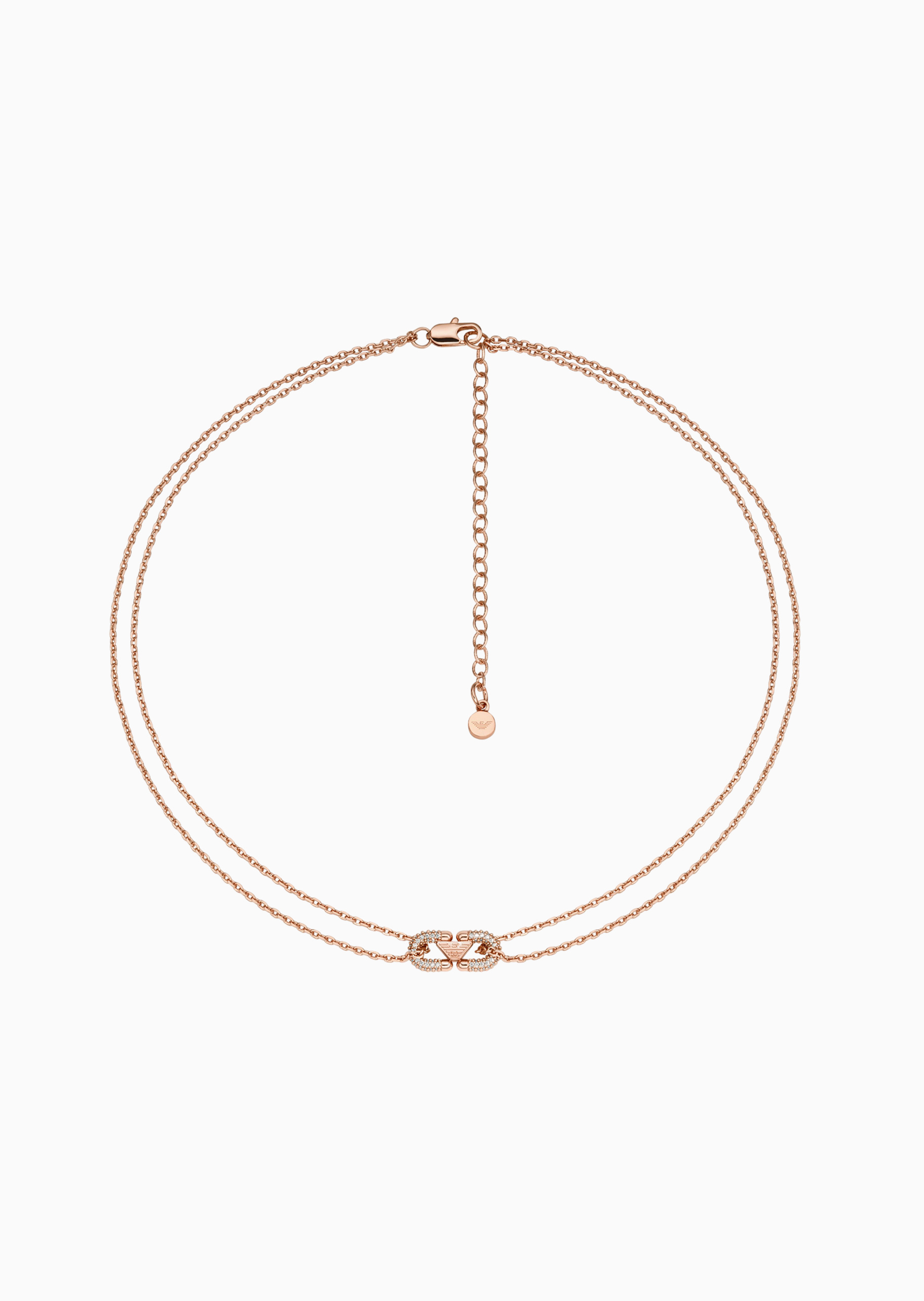 Emporio Armani 女士双层链条鹰标环扣密镶龙虾扣项链