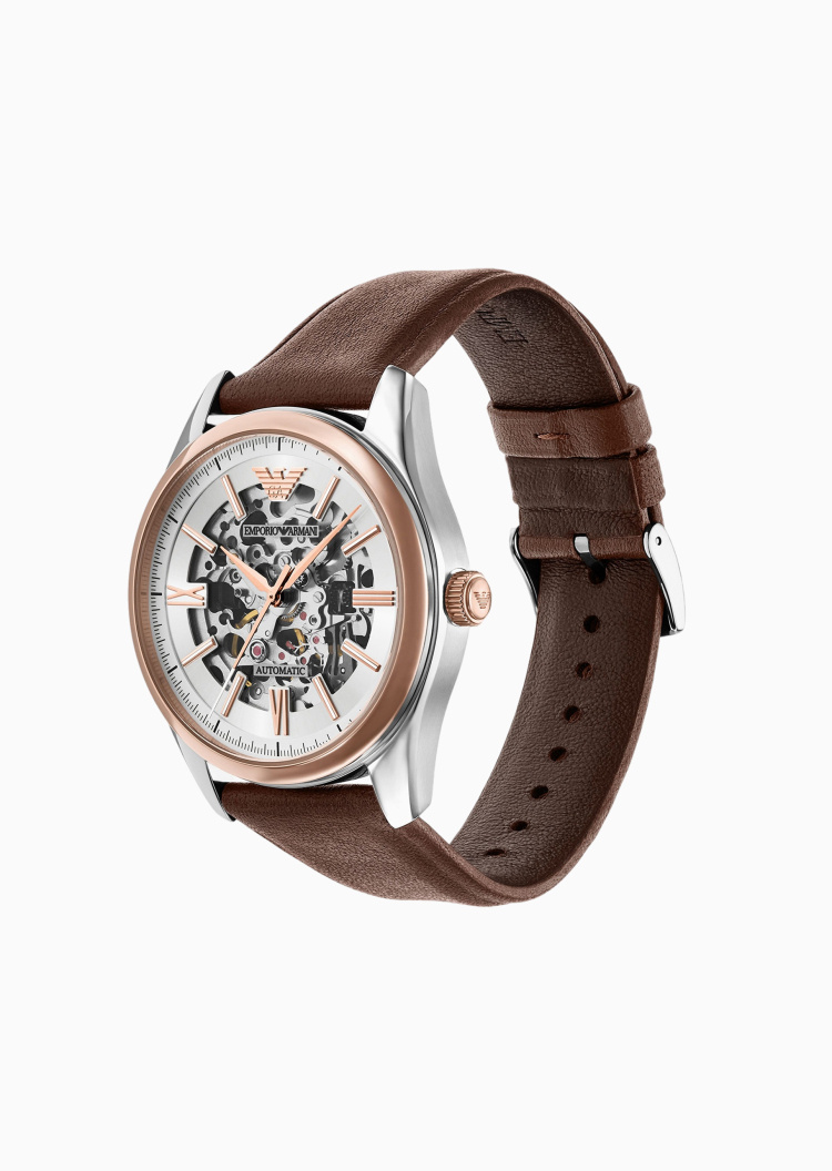 Emporio Armani 马年限定男士大表盘皮革腕带镂空机械腕表