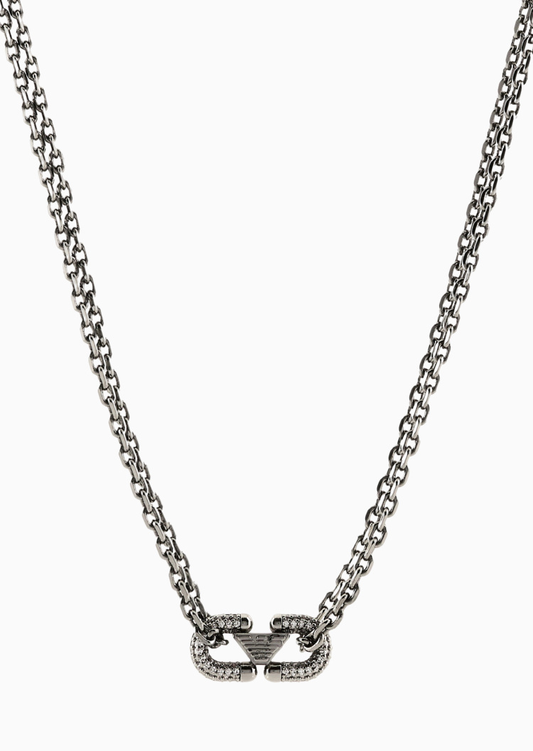 Emporio Armani 马年限定男士双层链条鹰标密镶项链