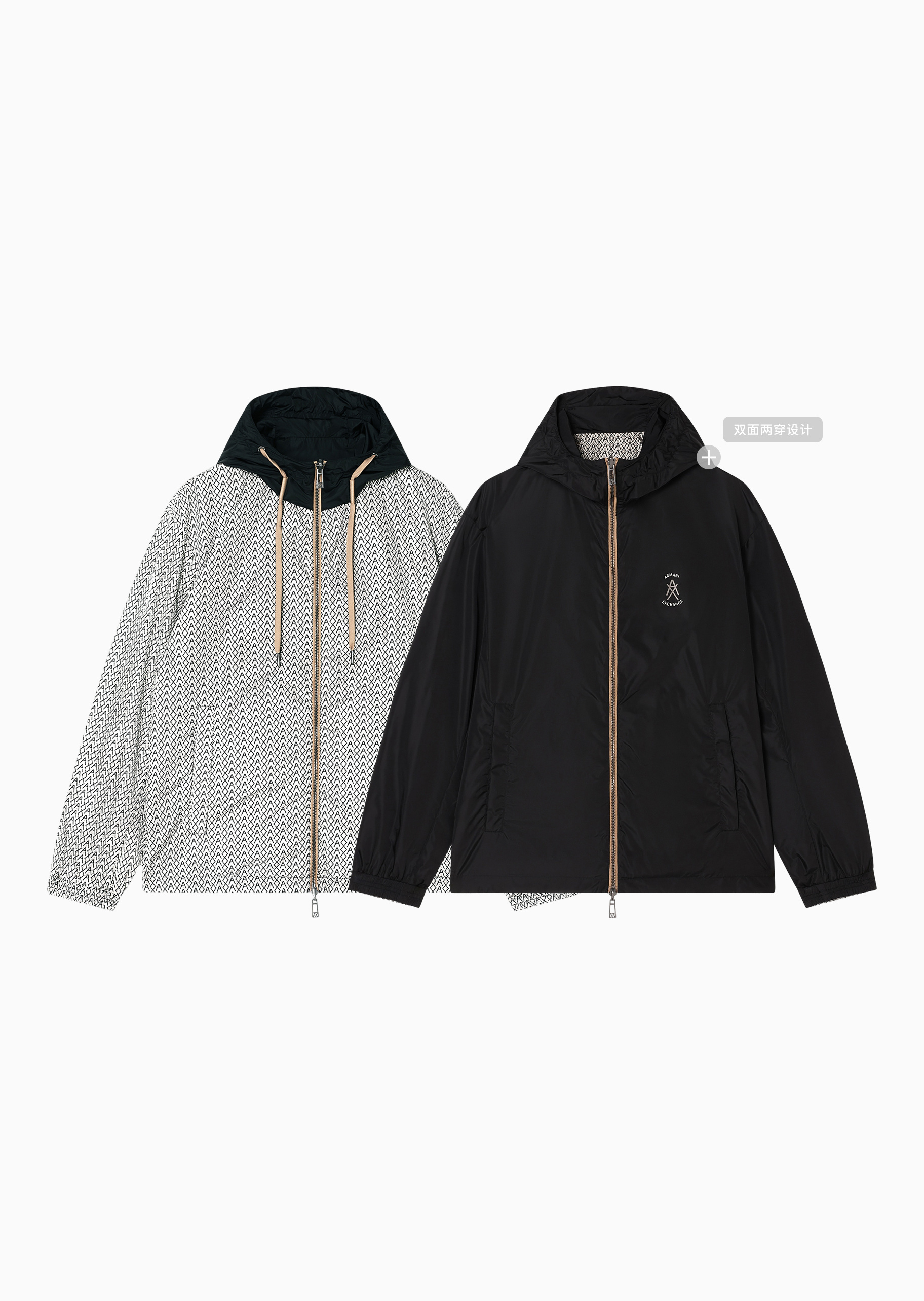 ARMANI EXCHANGE 男士长袖连帽双面穿拉链休闲夹克