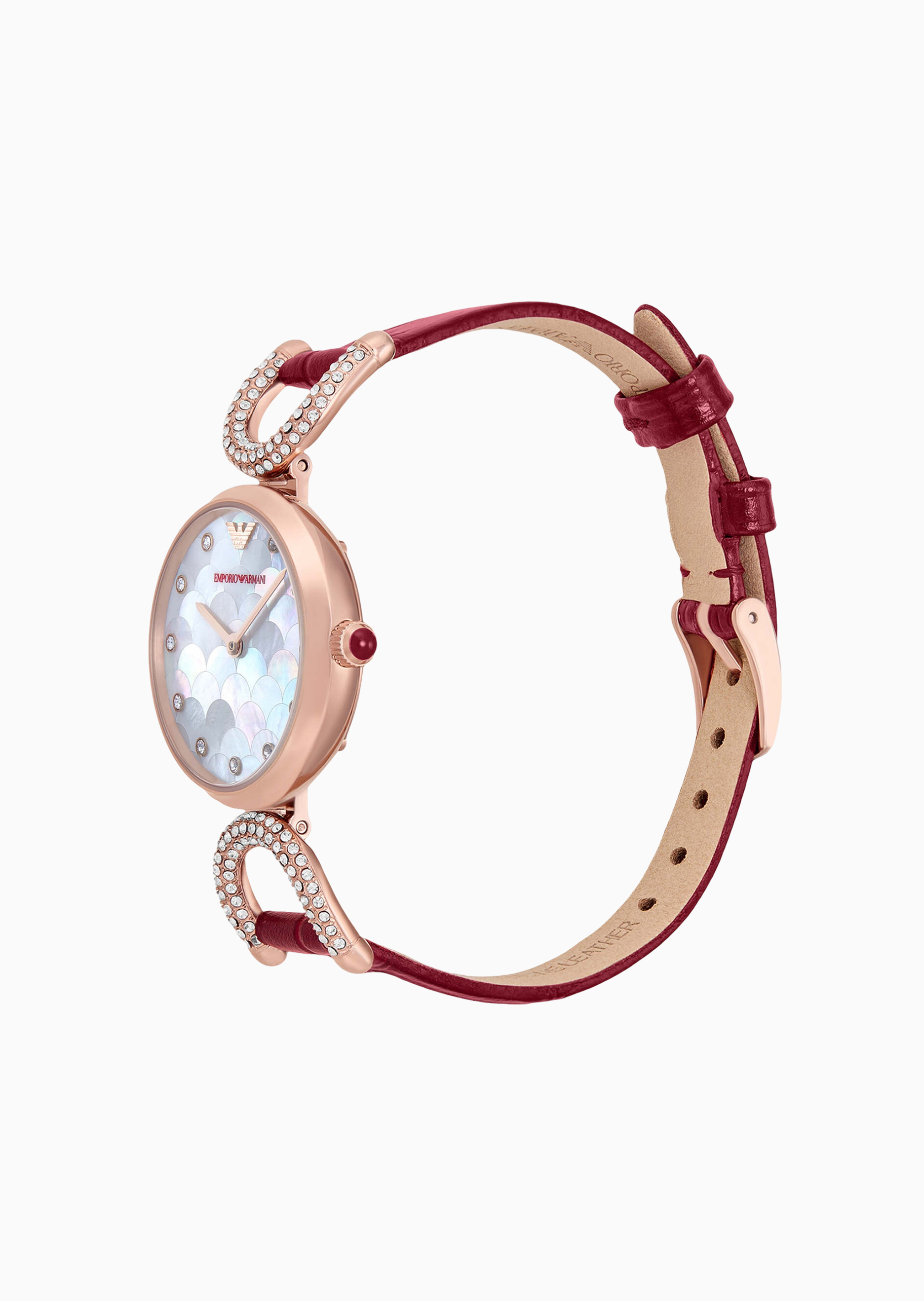 Emporio Armani 马年限定女士圆形密镶皮革腕带石英腕表