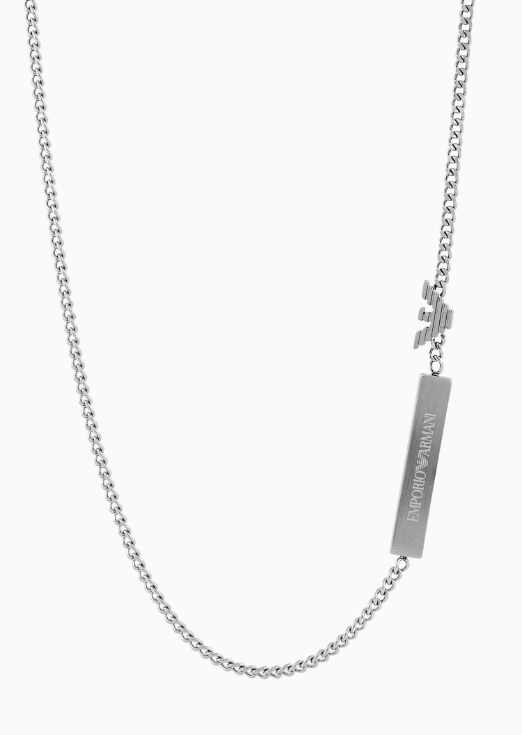 Emporio Armani 男士银色钢质鹰标吊牌龙虾扣项链