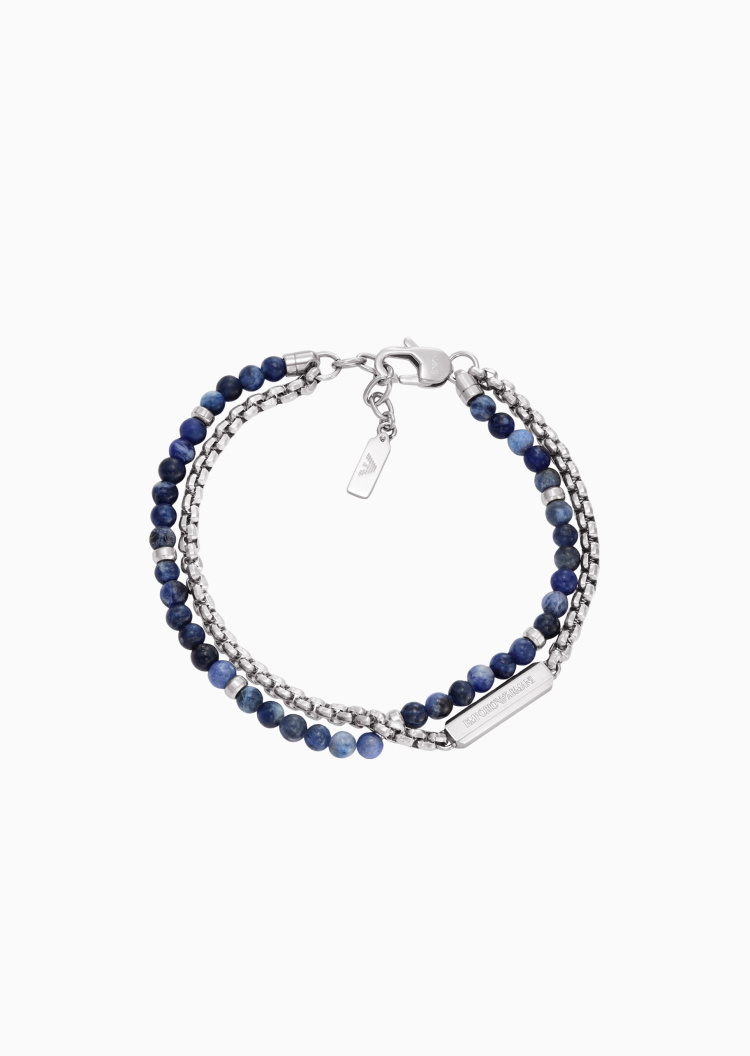 Emporio Armani 男士双层珠串叠戴龙虾扣时尚手链