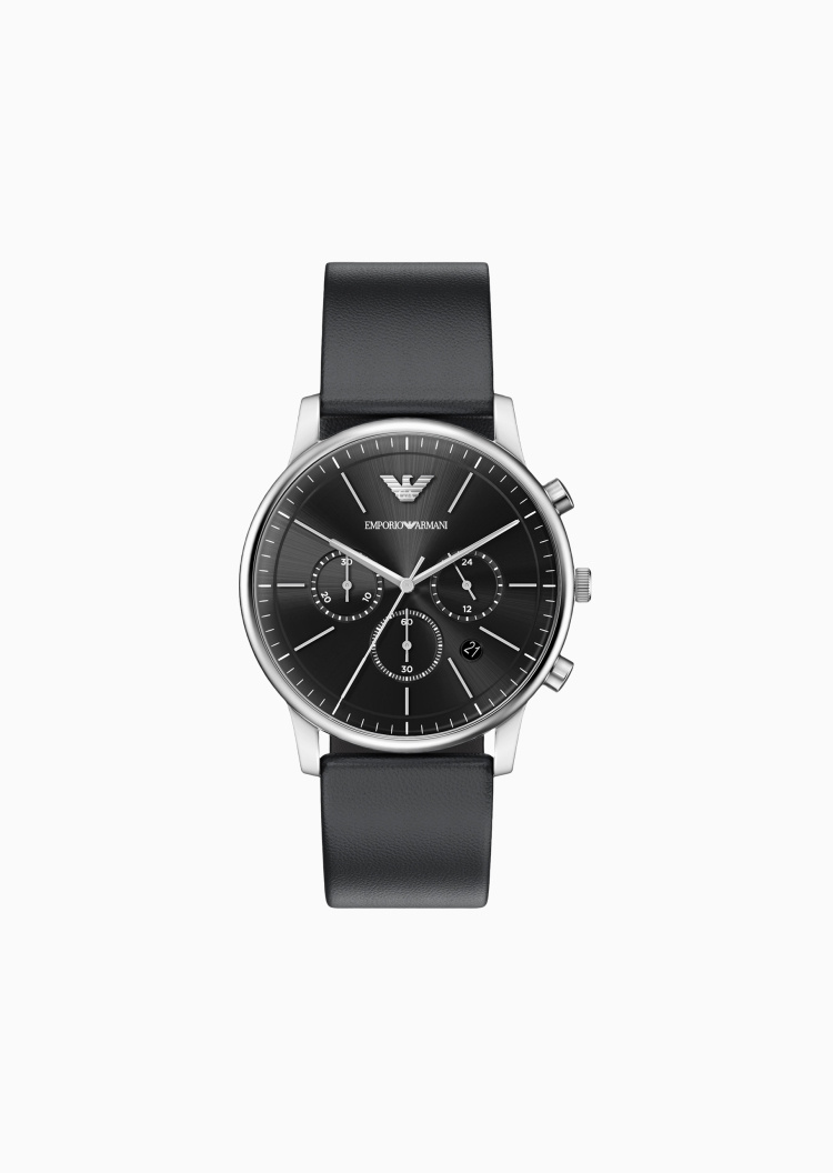 Emporio Armani 男士大表盘皮质腕带都市休闲石英腕表