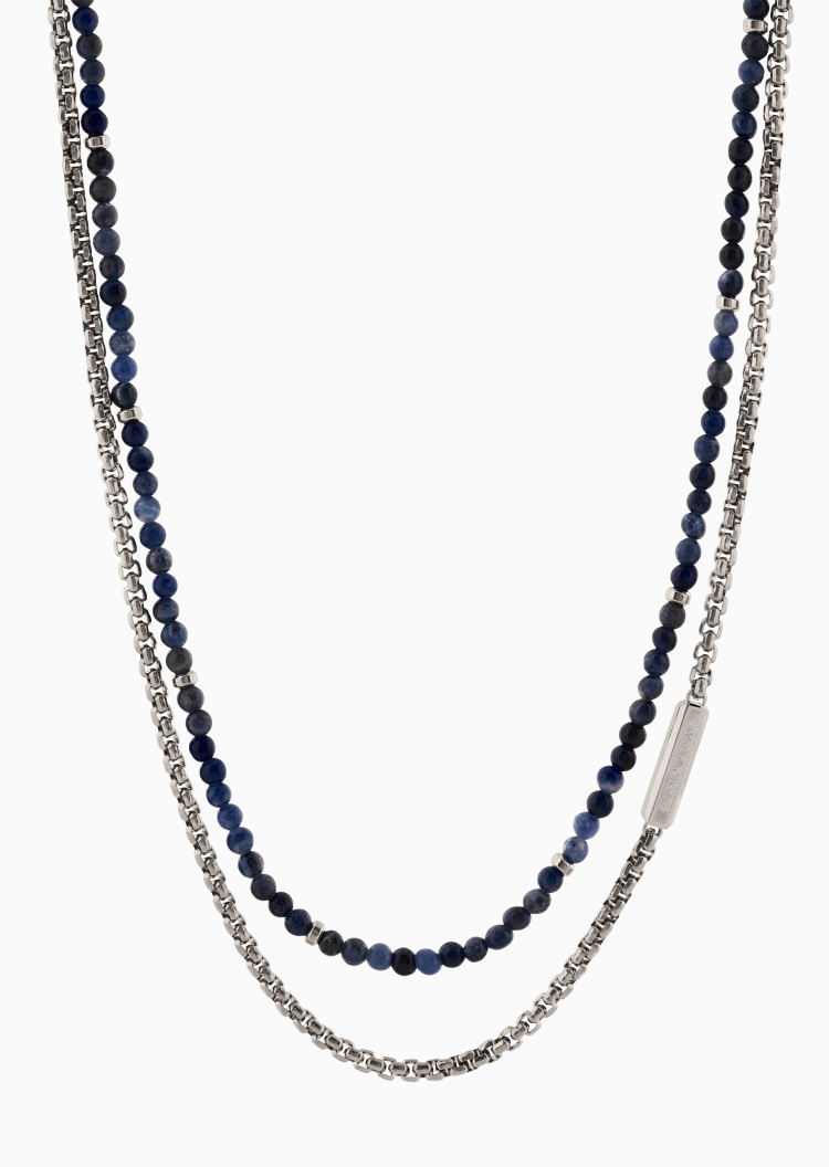 Emporio Armani 男士双层珠串叠戴龙虾扣时尚项链