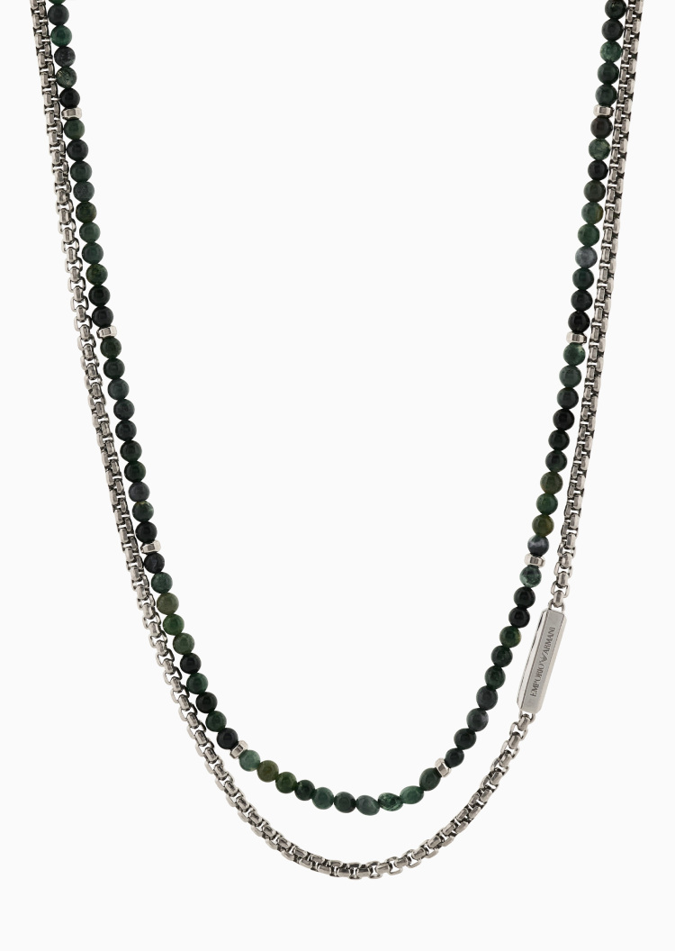 Emporio Armani 男士双层珠串叠戴龙虾扣时尚项链