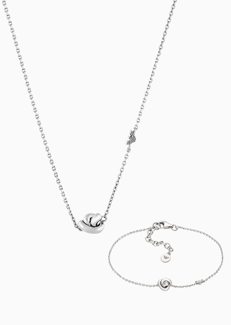 Emporio Armani 女士立体绳结细款龙虾扣项链手链礼盒套装