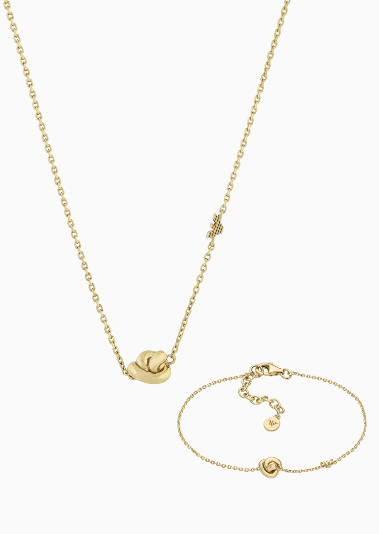 Emporio Armani 女士立体绳结细款龙虾扣项链手链礼盒套装