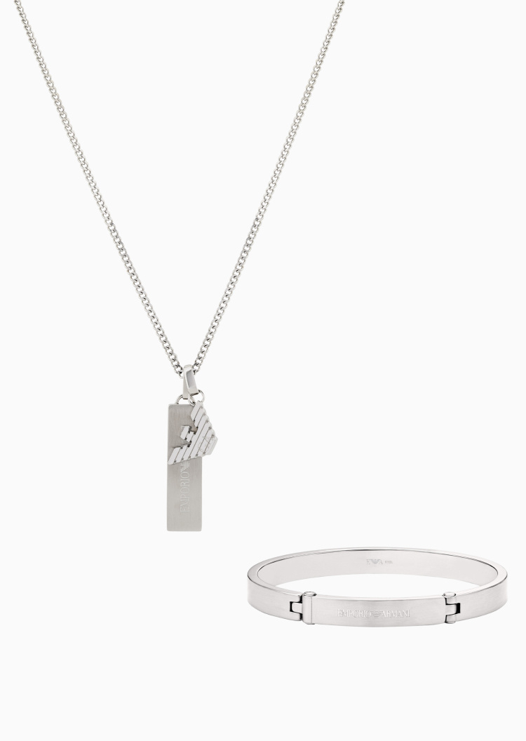 Emporio Armani 男士钢质休闲潮流项链手镯礼盒套装