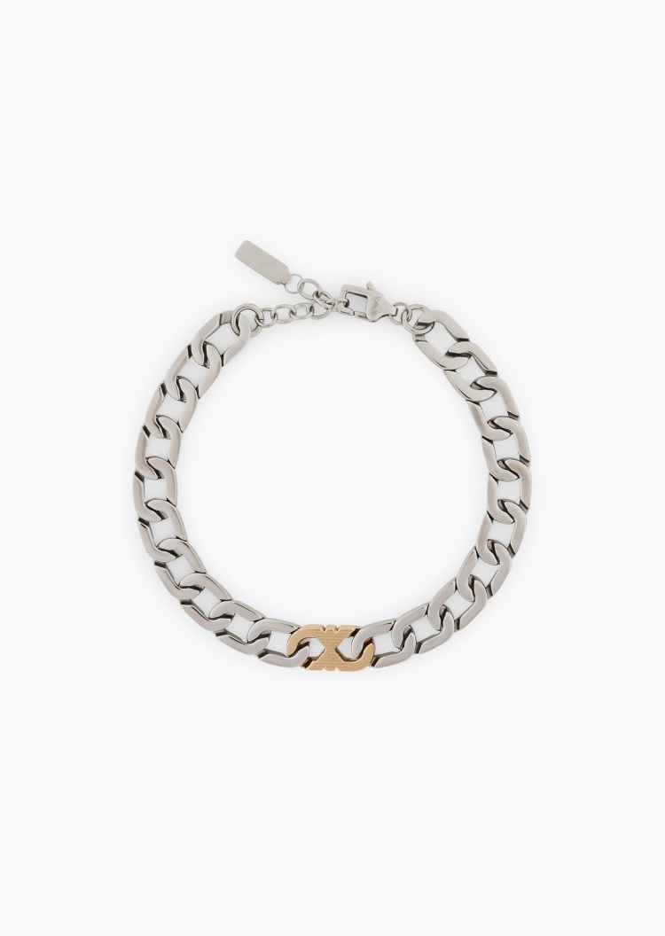 Emporio Armani 男士钢质撞色鹰标古巴链龙虾扣手链