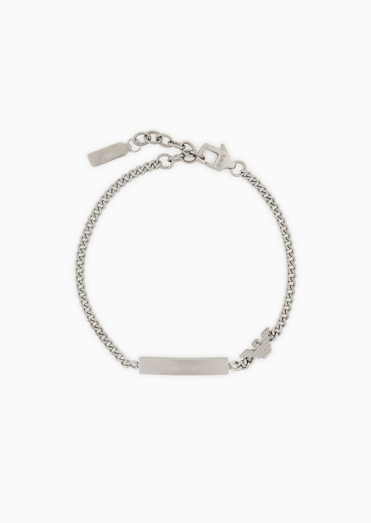Emporio Armani 男士银色钢质鹰标吊牌龙虾扣手链