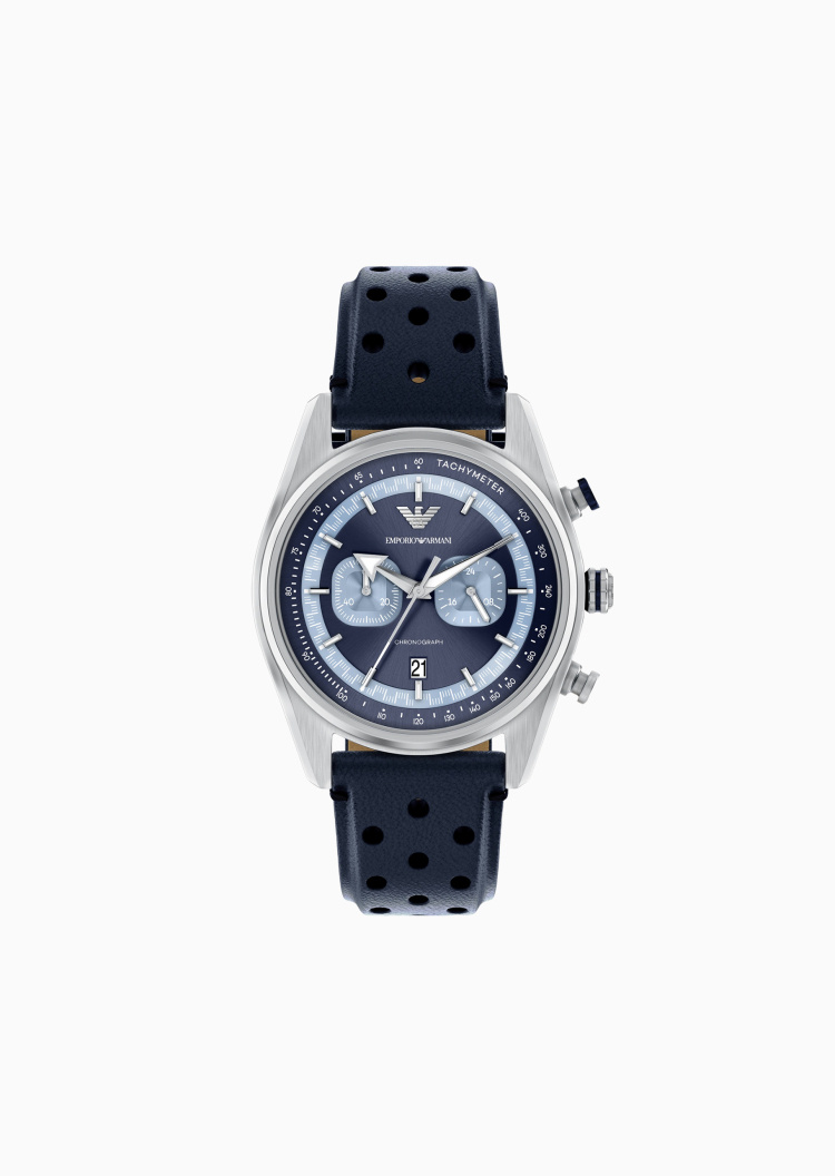 Emporio Armani 男士大表盘皮质腕带时尚石英腕表