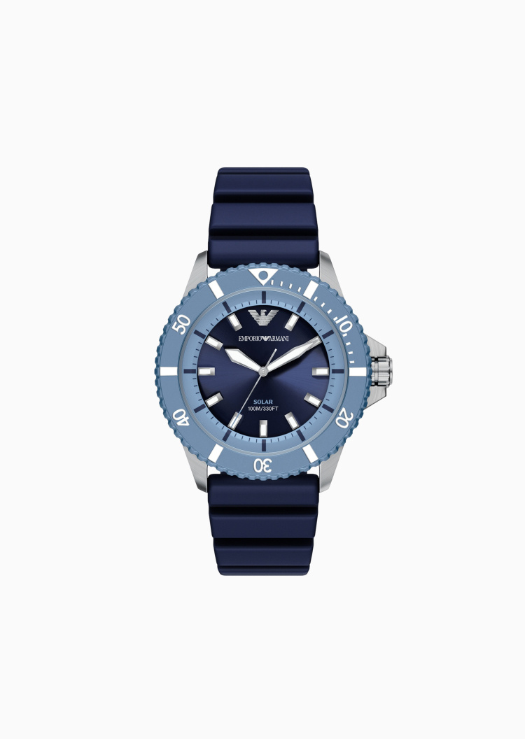 Emporio Armani 男士大表盘夜光硅胶腕带太阳能腕表