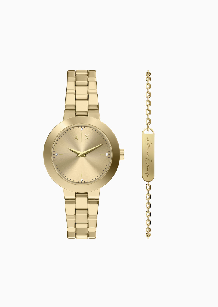 ARMANI EXCHANGE 女士钢带优雅时尚石英腕表手链套装