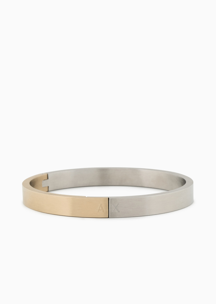 ARMANI EXCHANGE 男士钢质扁平卡扣标识镌刻潮流时尚手镯