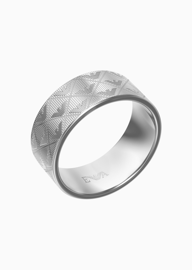 Emporio Armani 男士素色钢质宽版鹰标时尚潮流戒指