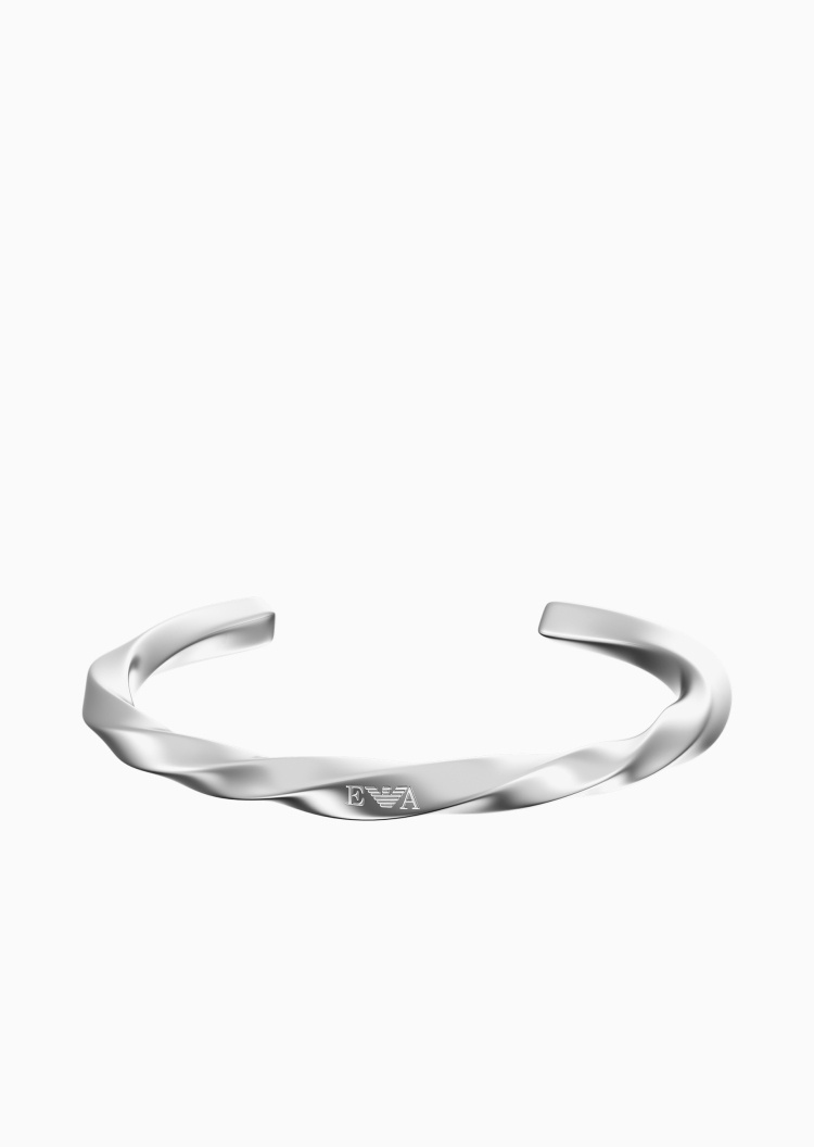 Emporio Armani 男士拉丝钢质扭纹开口时尚潮流手镯