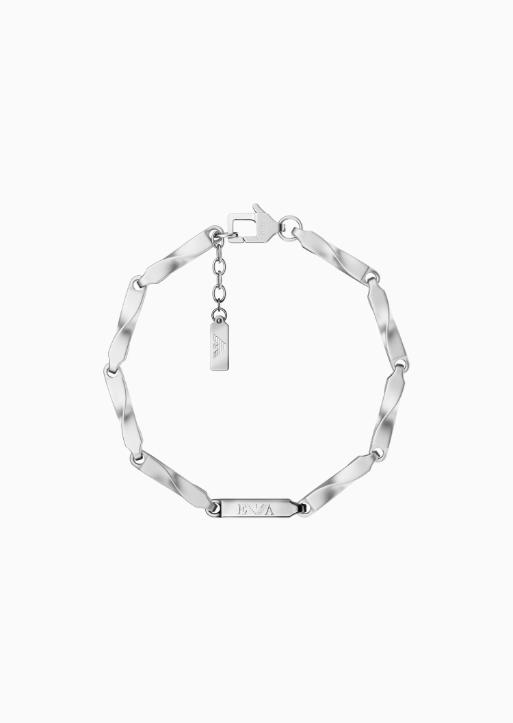 Emporio Armani 男士拉丝钢质扭纹龙虾扣简约手链