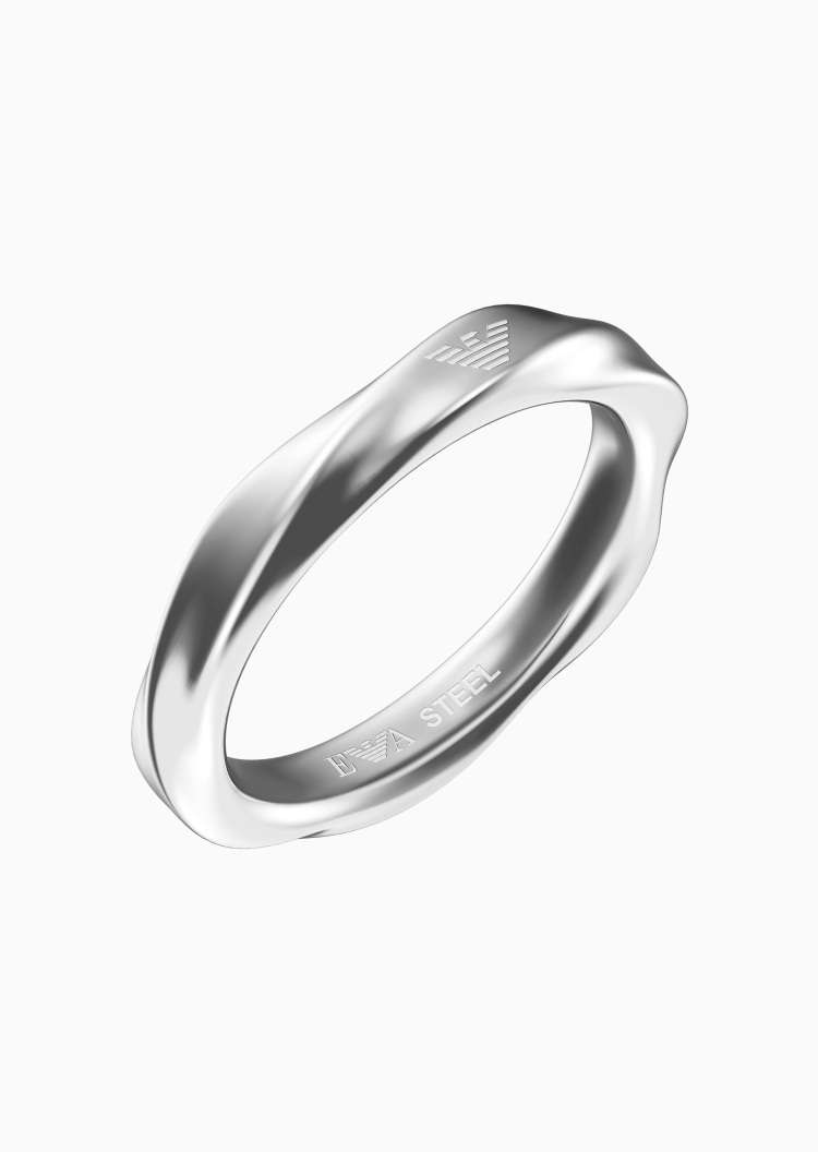 Emporio Armani 男士拉丝钢质扭纹简约时尚潮流戒指