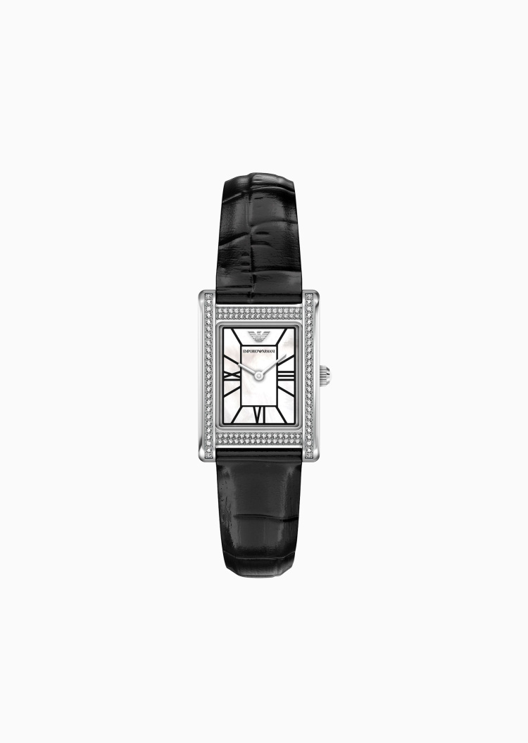 Emporio Armani 女士小方表皮带简约双针石英腕表